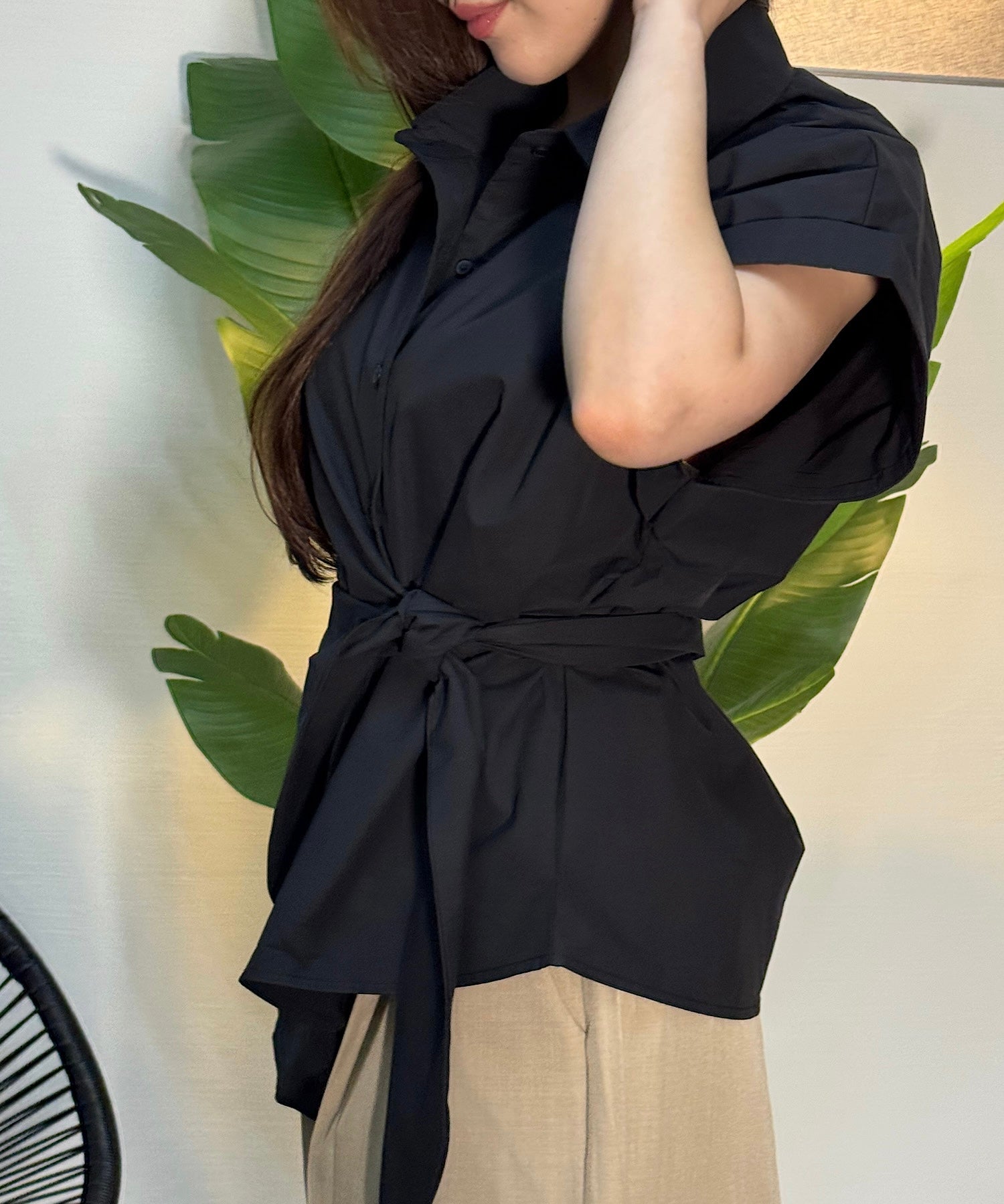 アシメラップ 半袖シャツ(結びディテールでサマになる)/ベリーシルエット