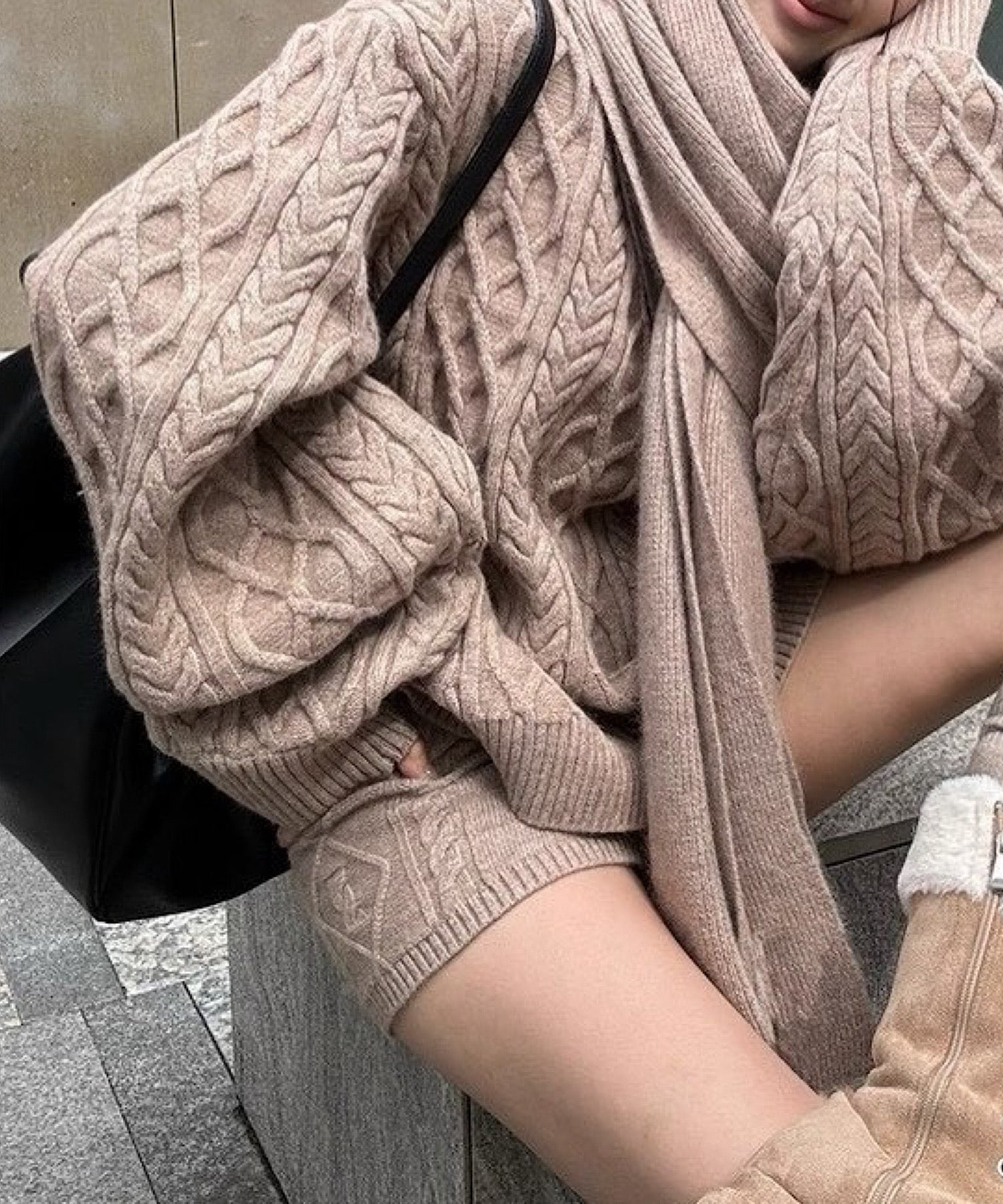 ボリュームケーブル&スヌード ニット3点セット