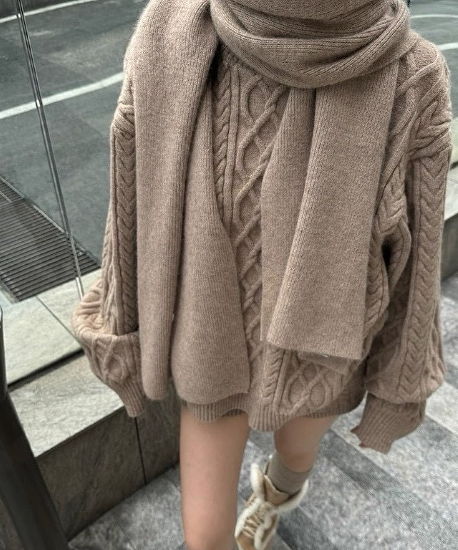 ボリュームケーブル&スヌード ニット3点セット