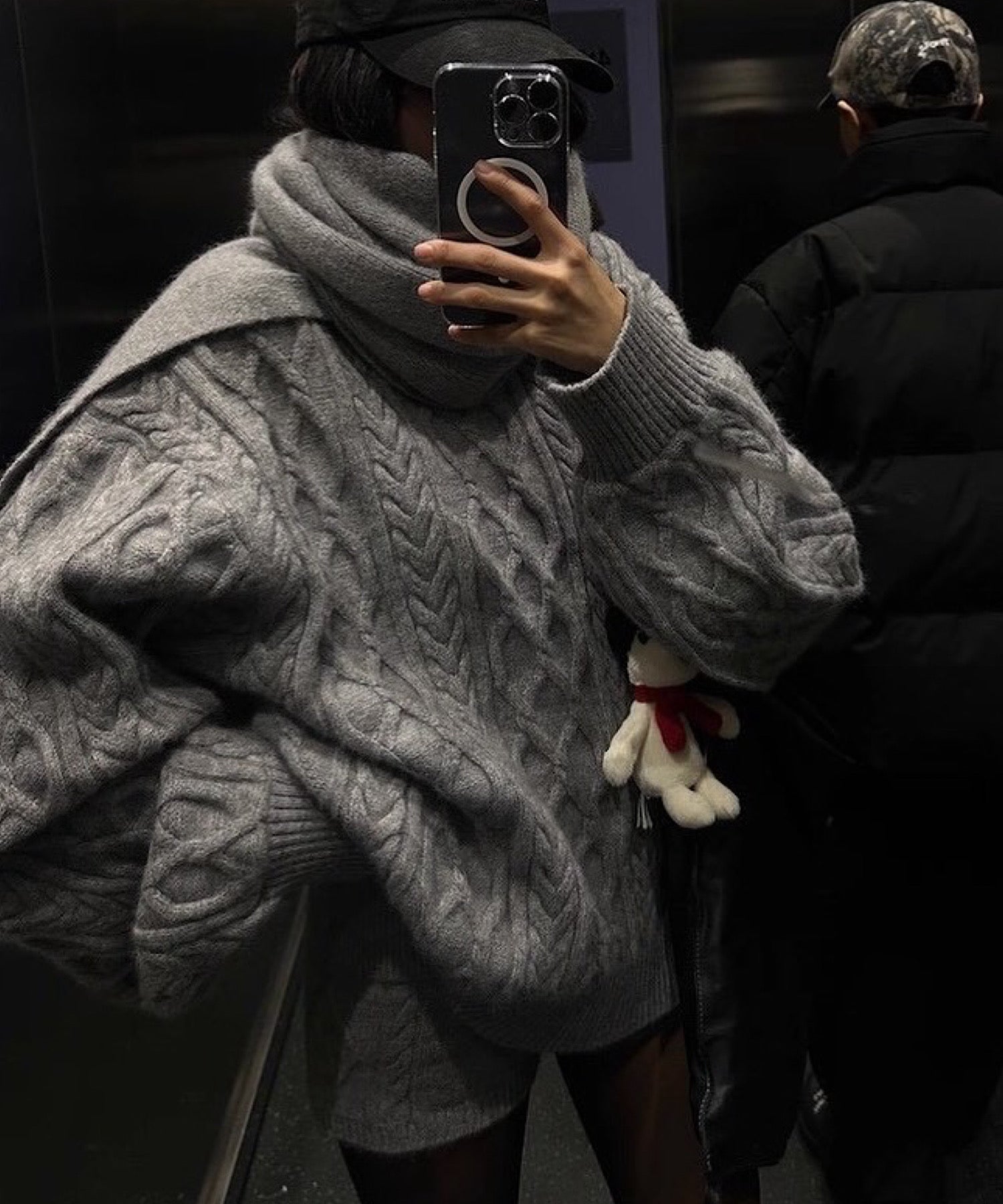 ボリュームケーブル&スヌード ニット3点セット