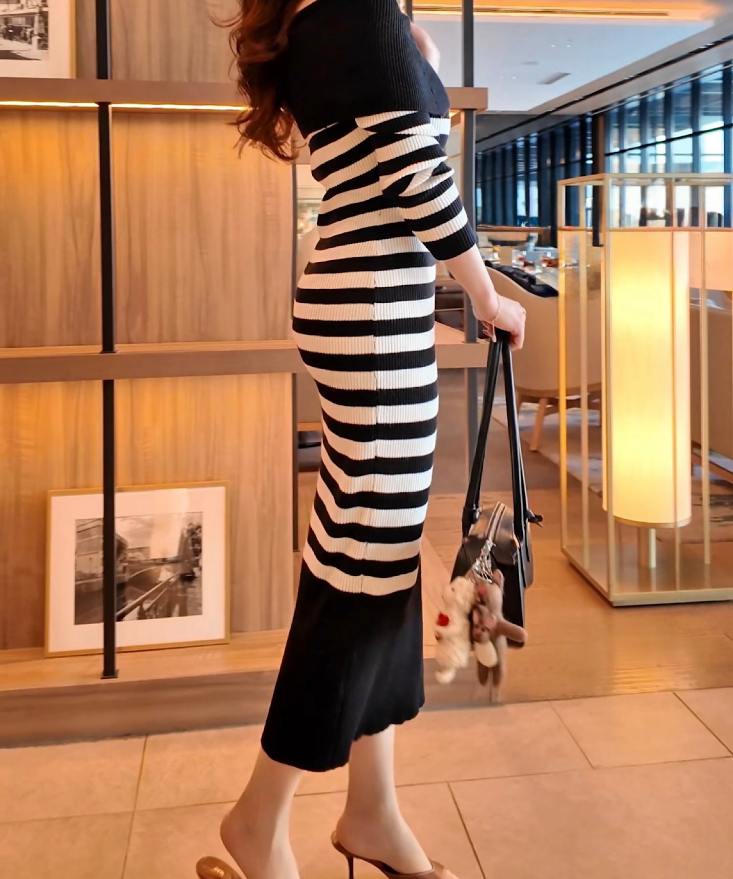 ボーダーオフショルダー ニットワンピース