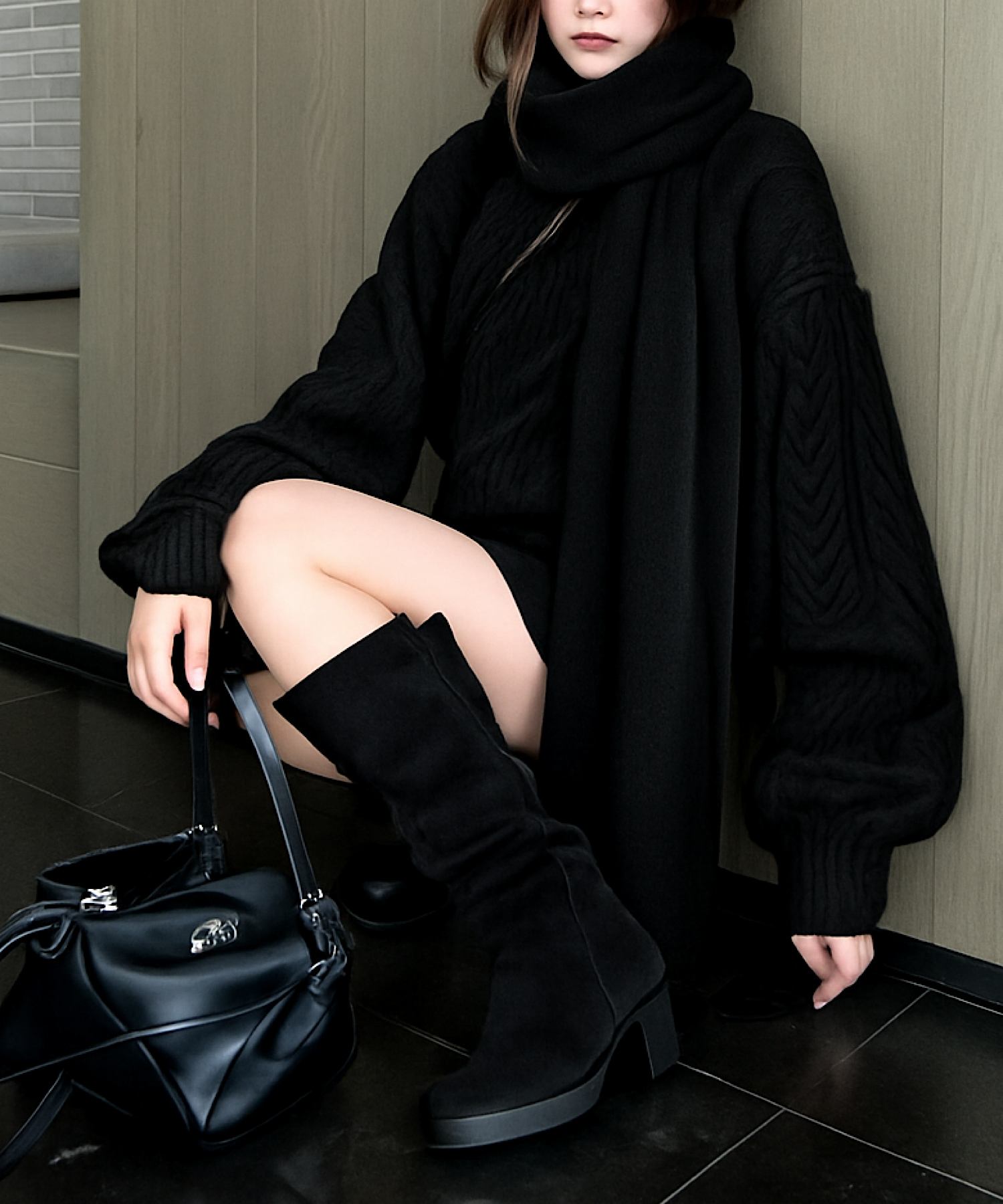 ボリュームケーブル&スヌード ニット3点セット