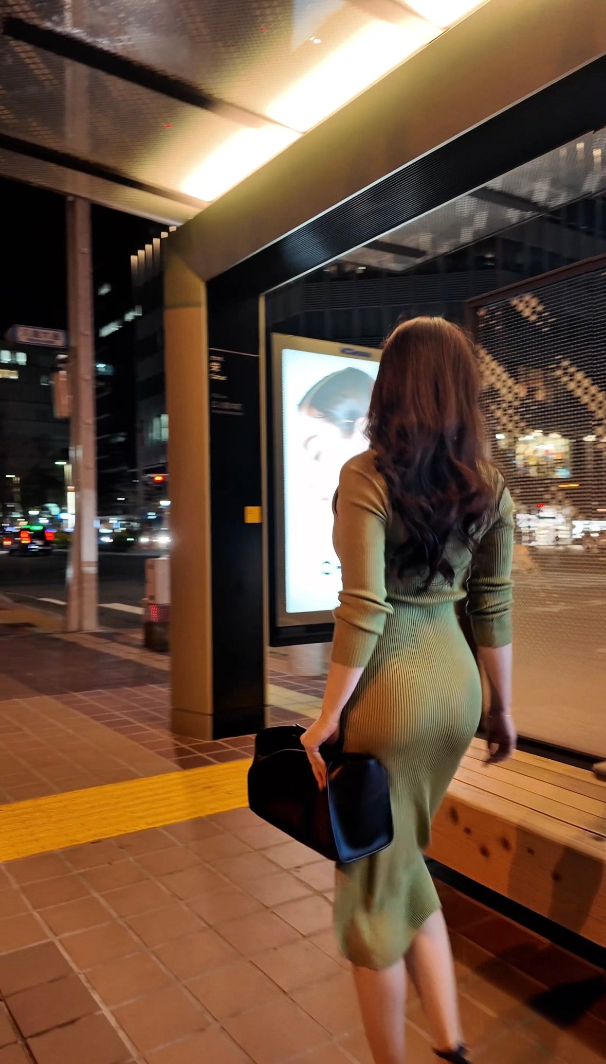 スクエアネック リブワンピース