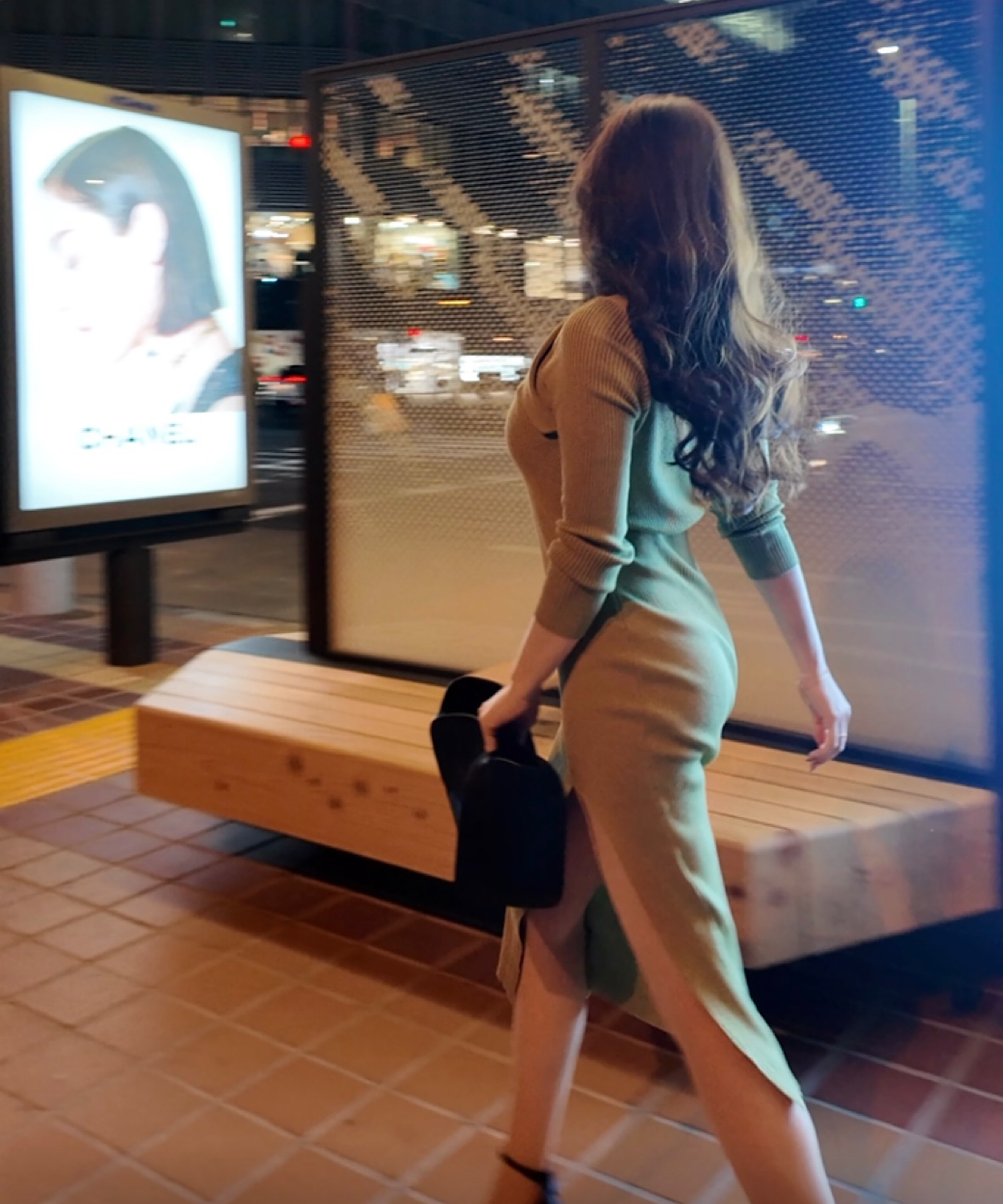 スクエアネック リブワンピース