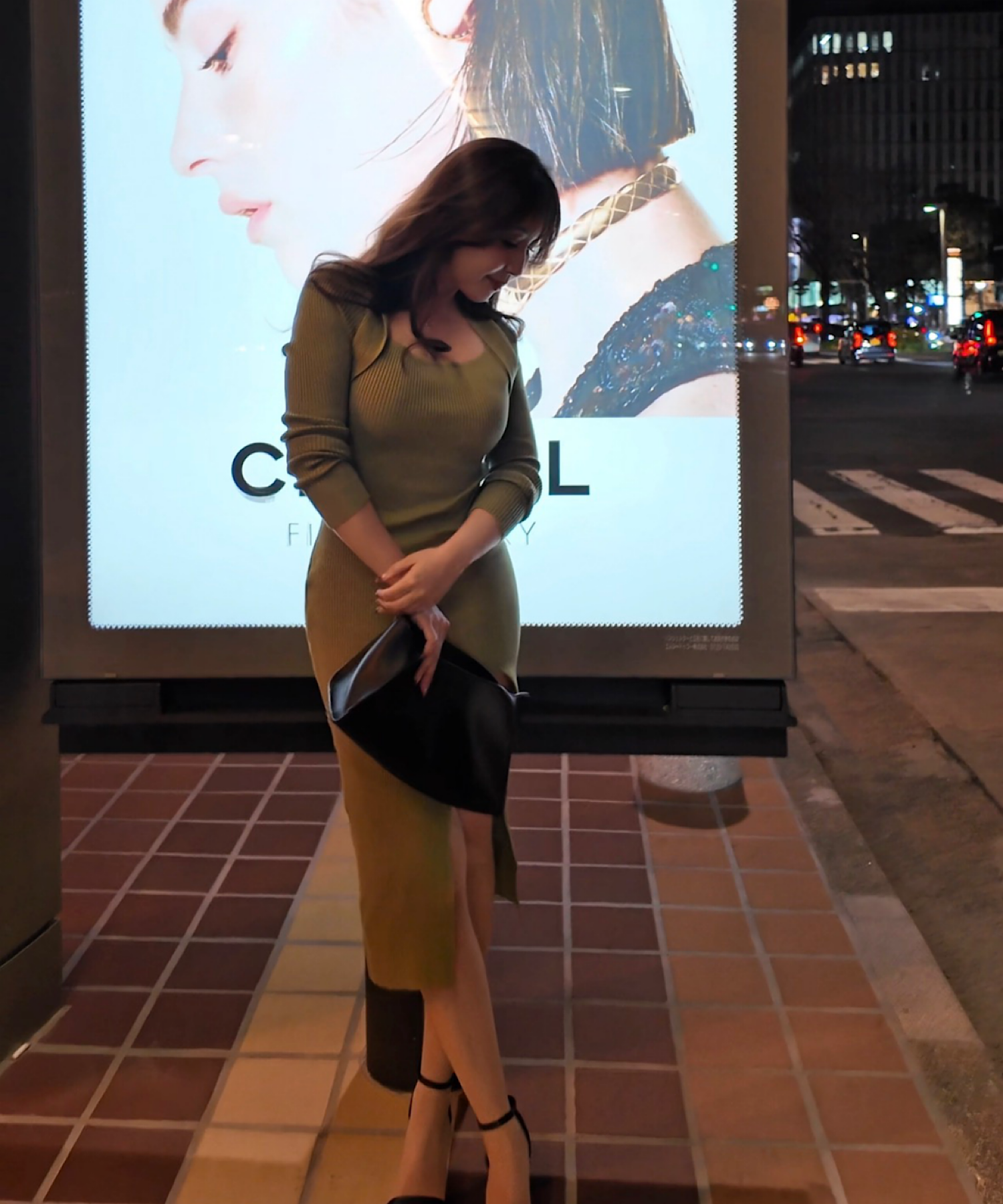 スクエアネック リブワンピース