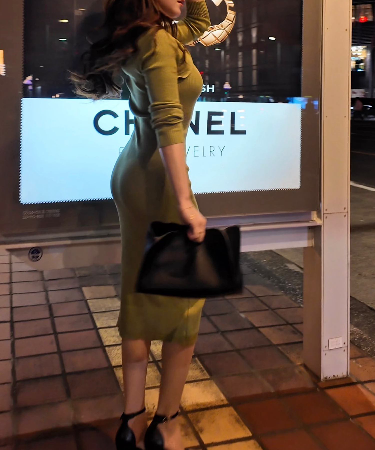 スクエアネック リブワンピース