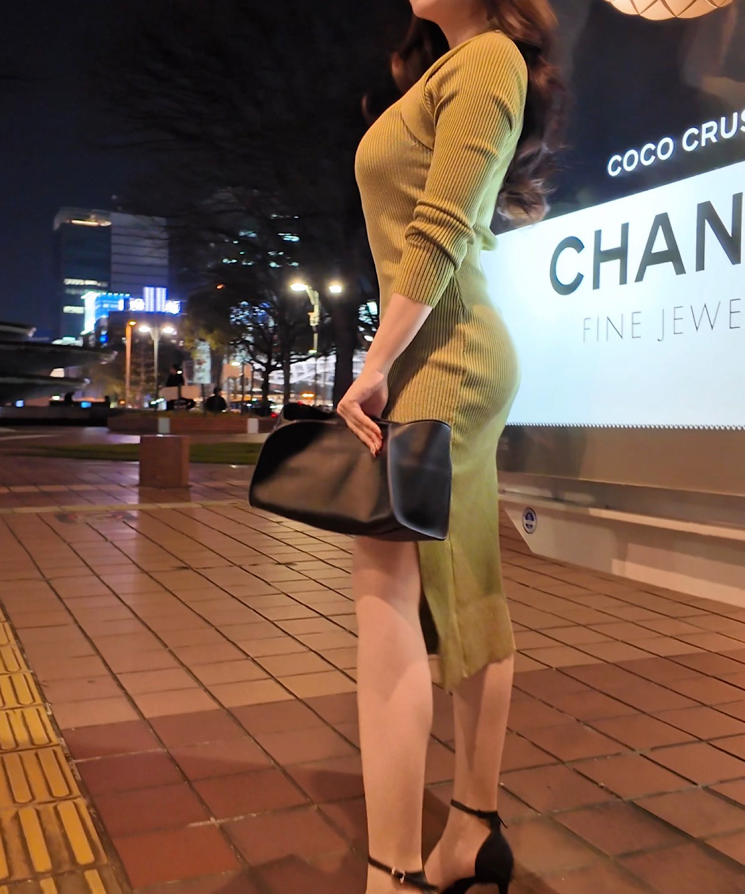 スクエアネック リブワンピース