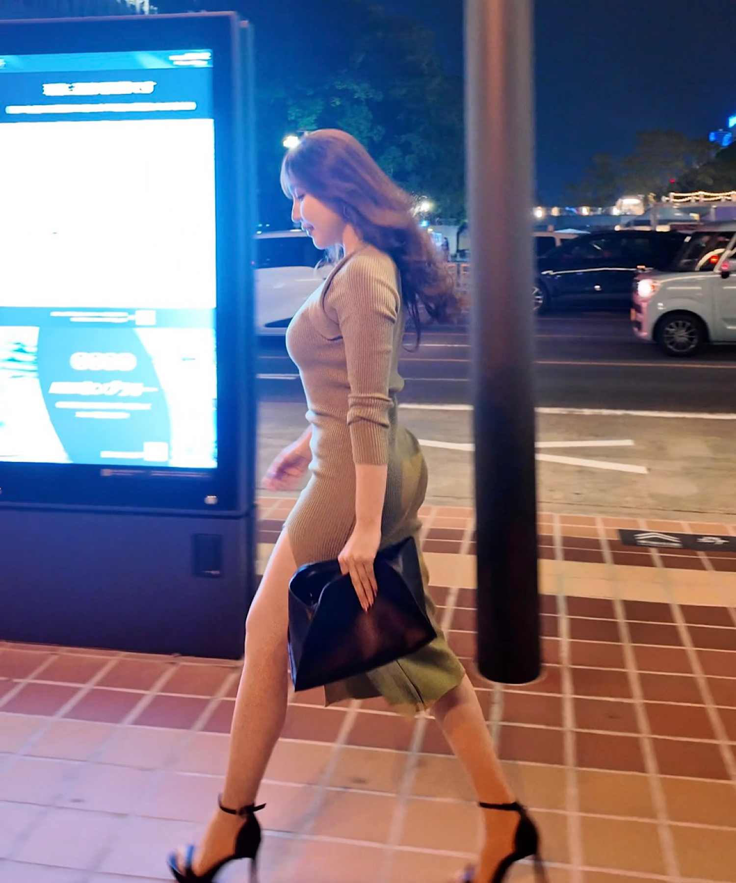 スクエアネック リブワンピース