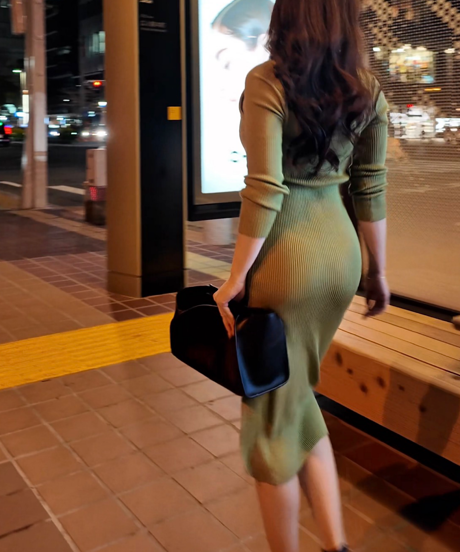 スクエアネック リブワンピース