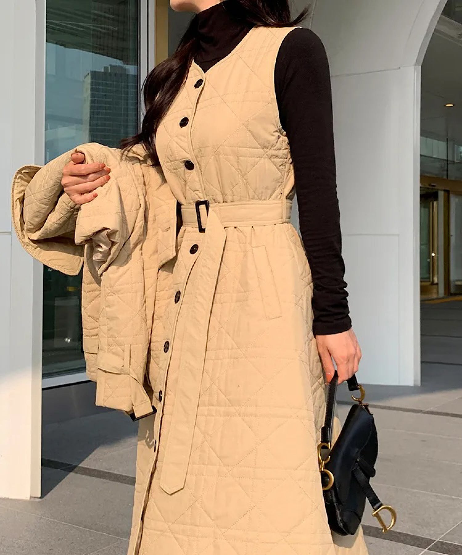 キルティングロングジレワンピース