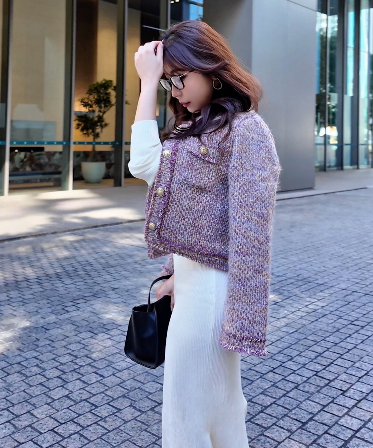 フリンジツイード ノーカラージャケット