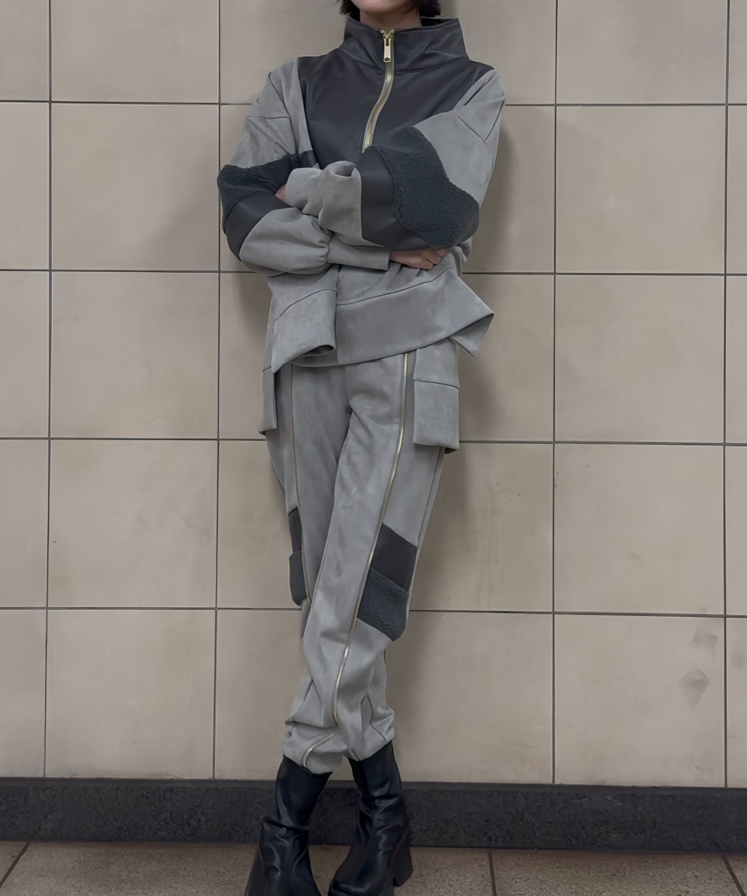 異素材切替ジッププルオーバー(セットアップ対応)