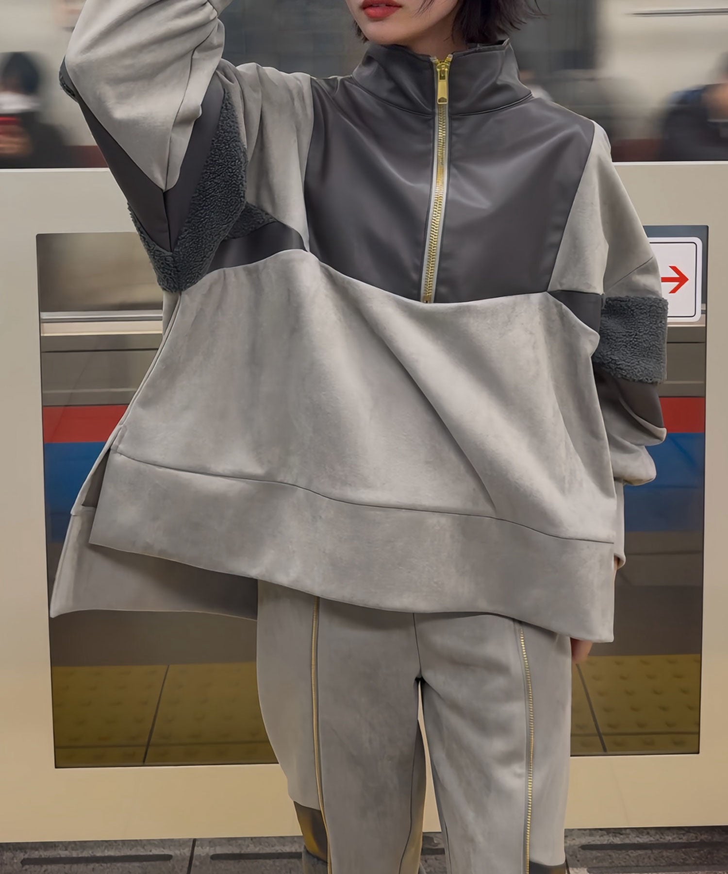 異素材切替ジッププルオーバー(セットアップ対応)