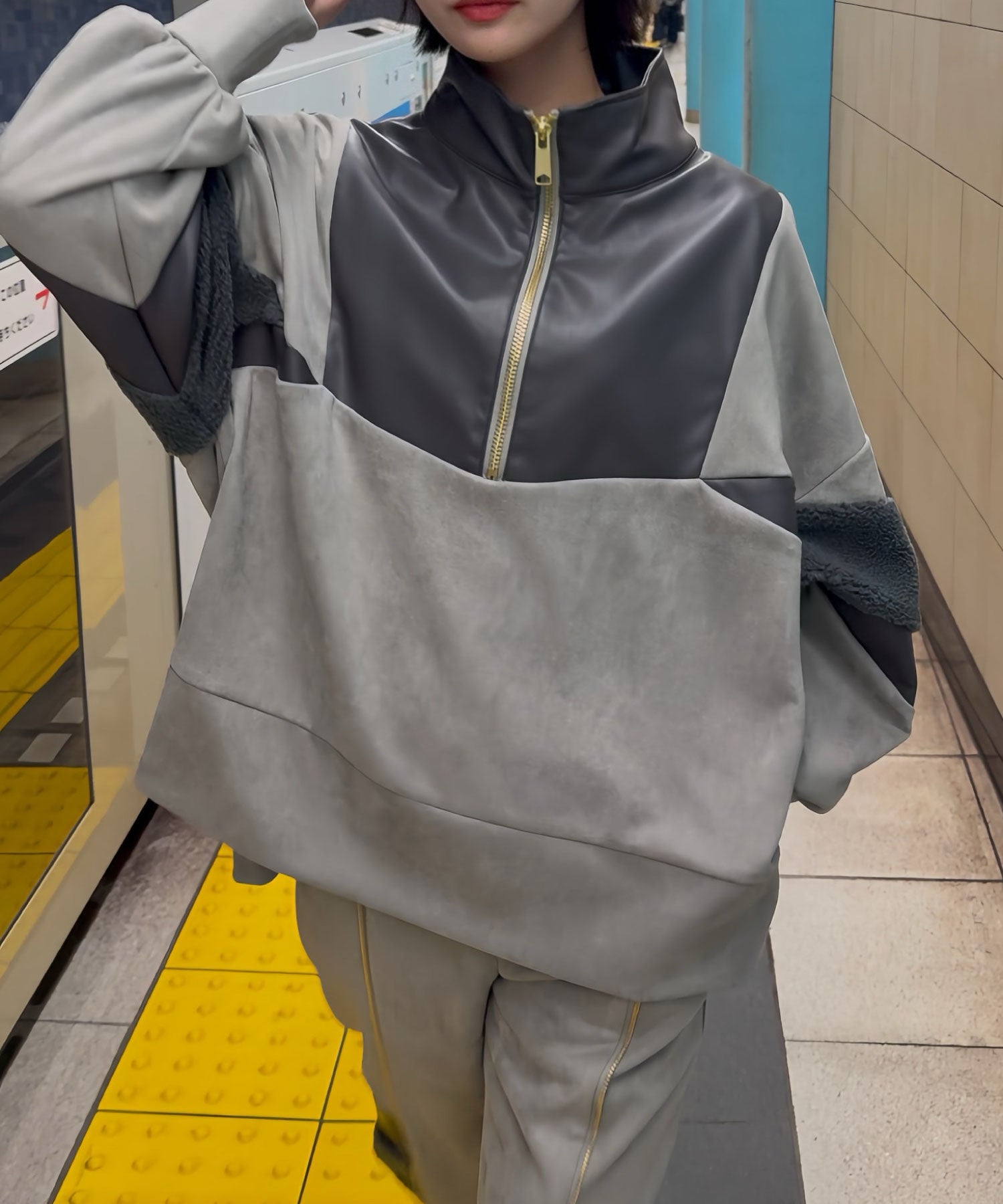 異素材切替ジッププルオーバー(セットアップ対応)