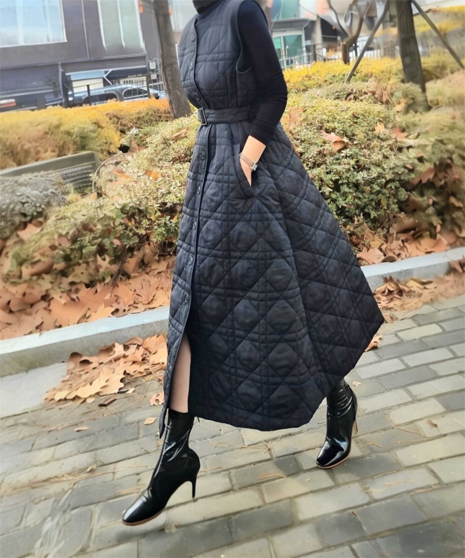 キルティングロングジレワンピース