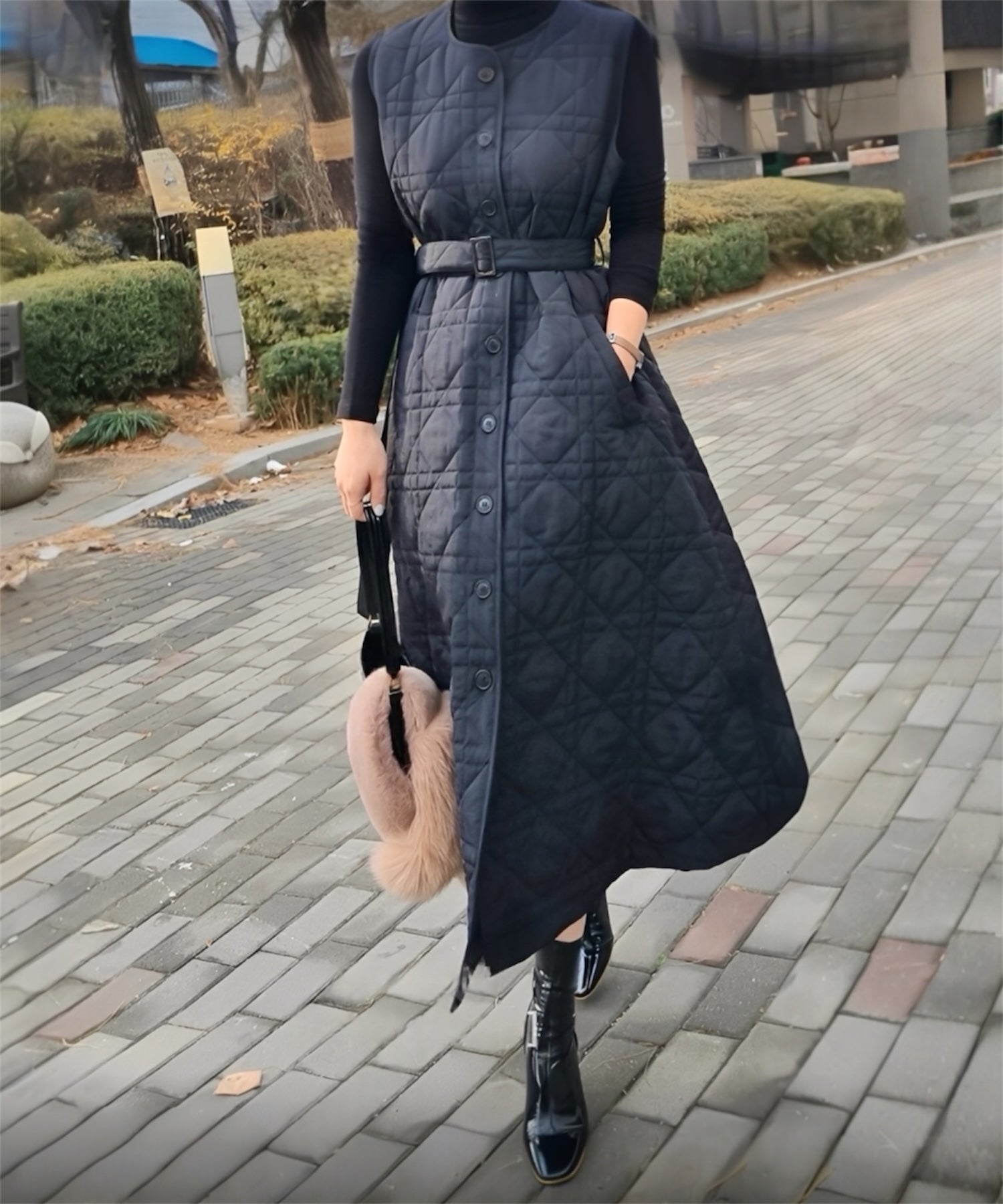 キルティングロングジレワンピース