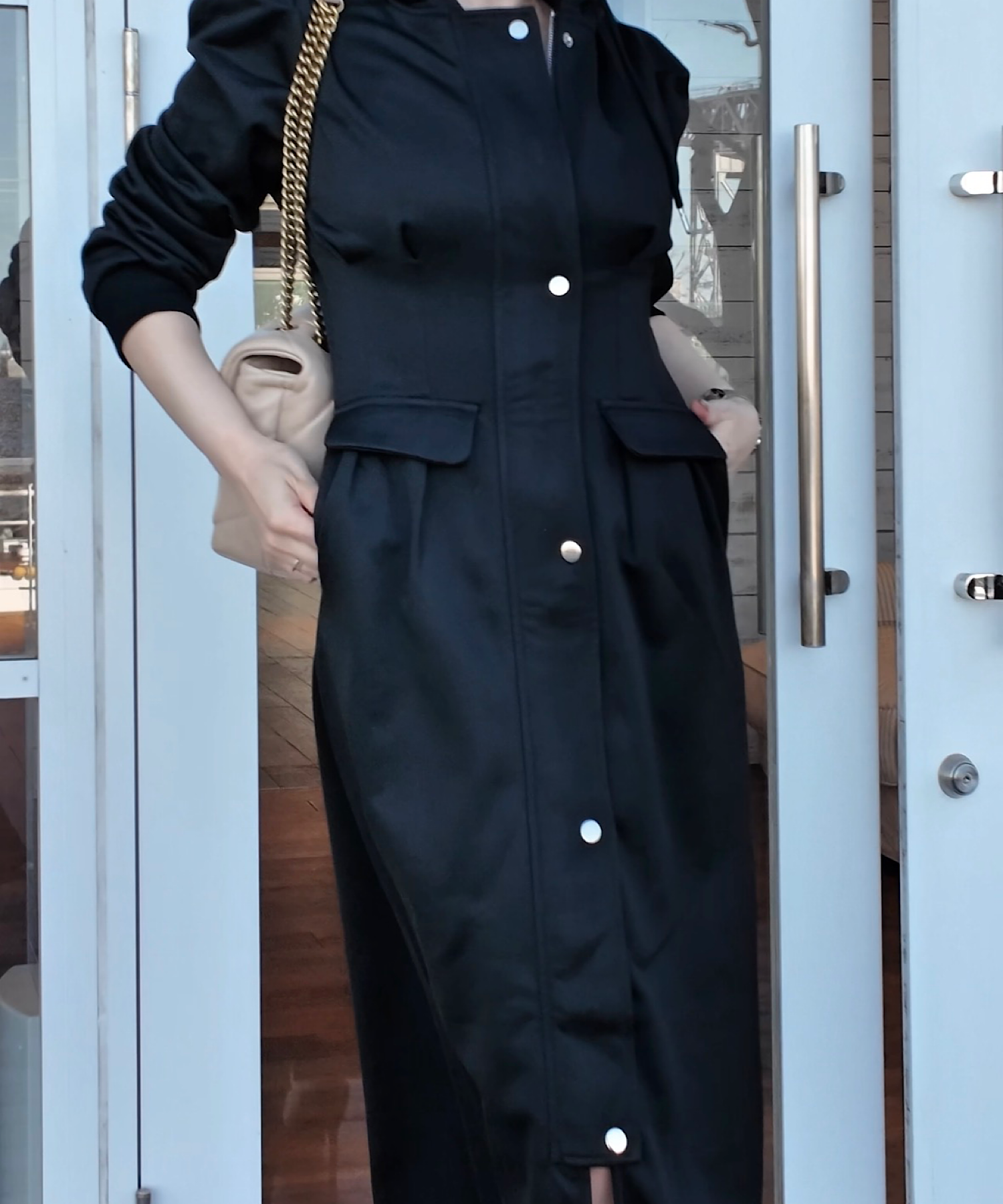 【一部ご予約商品】ピンタック・フーディワンピース