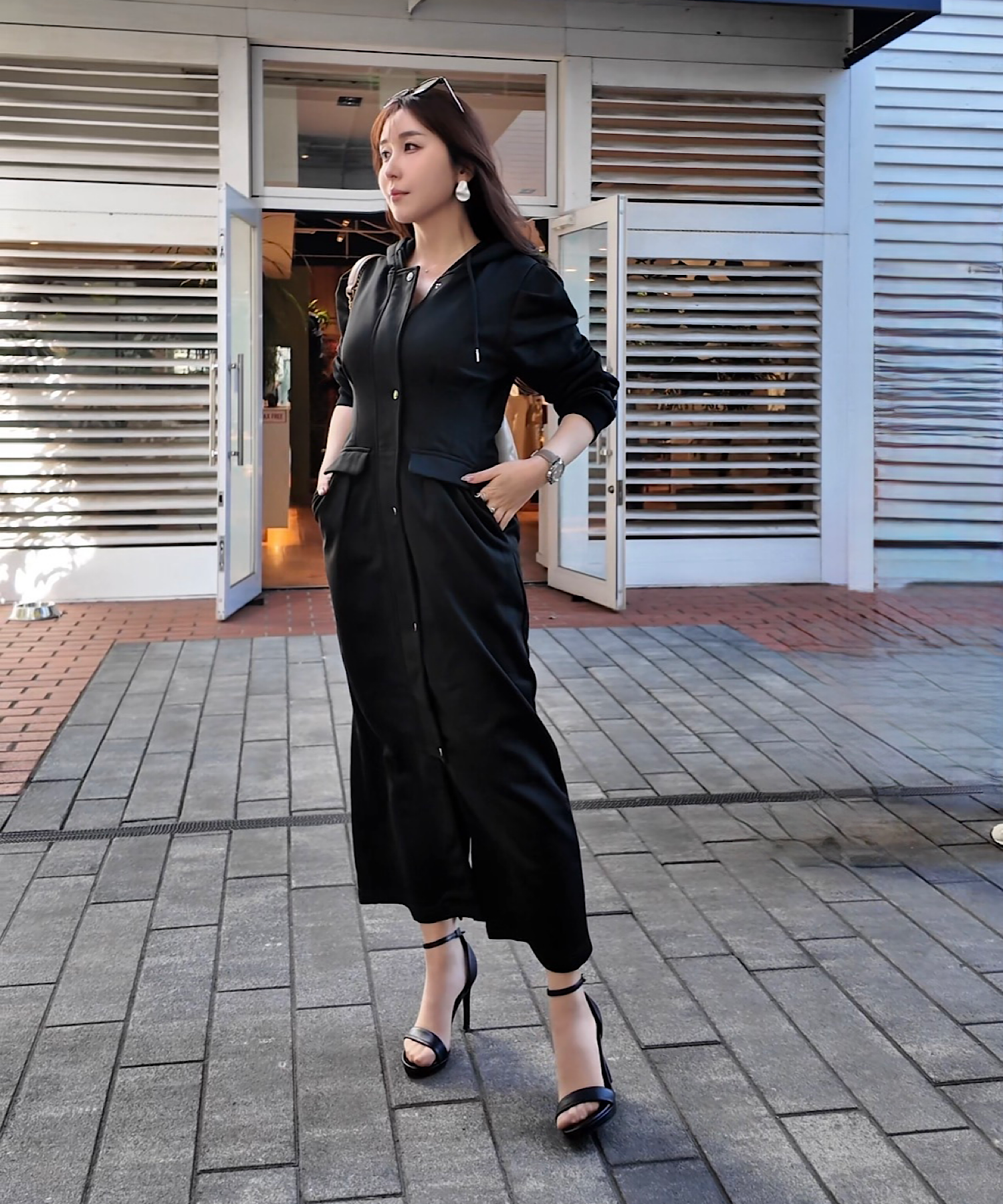 【一部ご予約商品】ピンタック・フーディワンピース