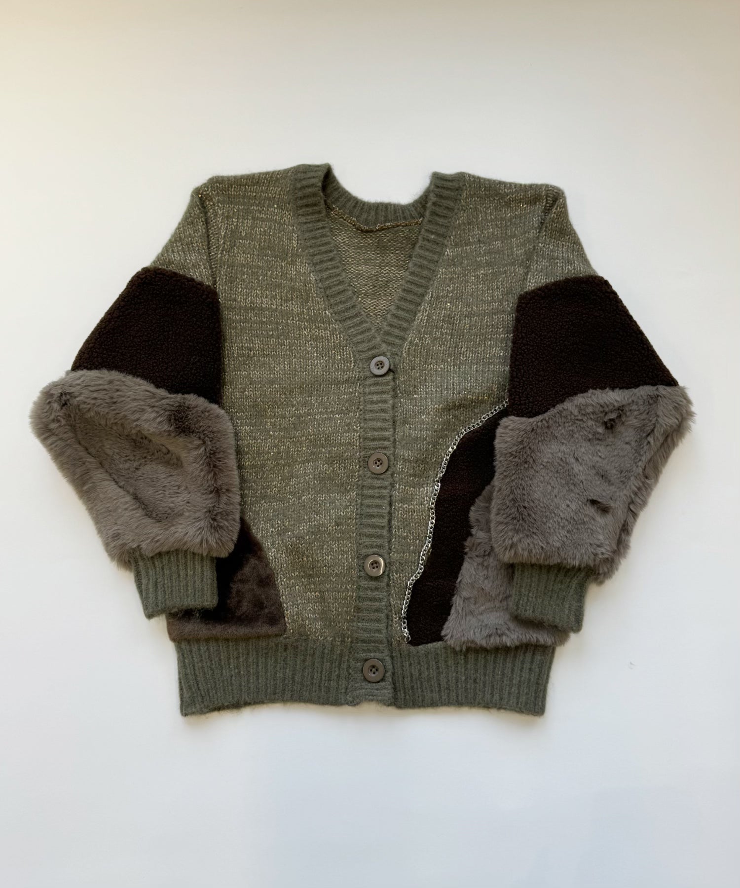 異素材切替チェーンカーディガン/ Material Switching Chain Cardigan