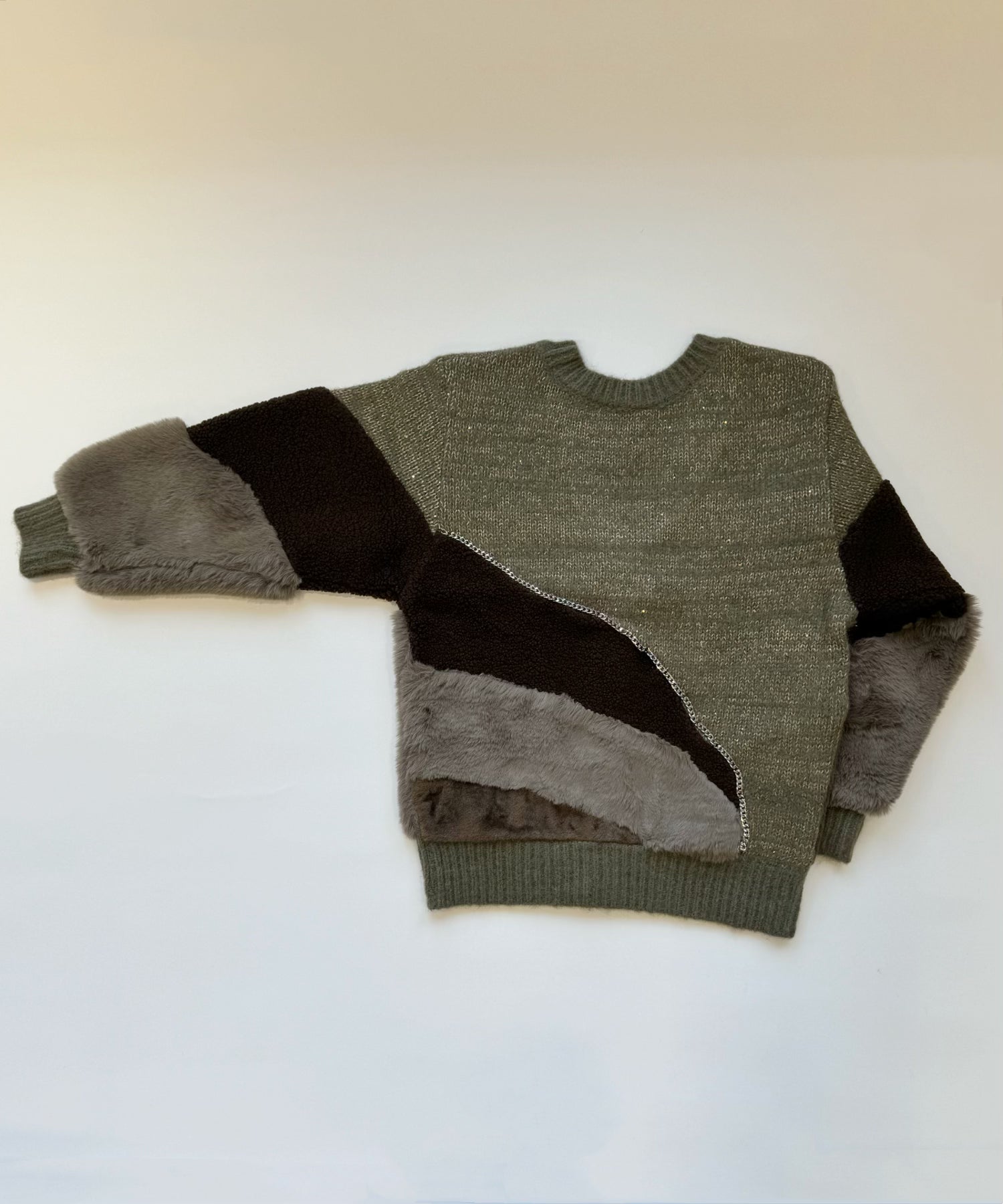 異素材切替チェーンカーディガン/ Material Switching Chain Cardigan
