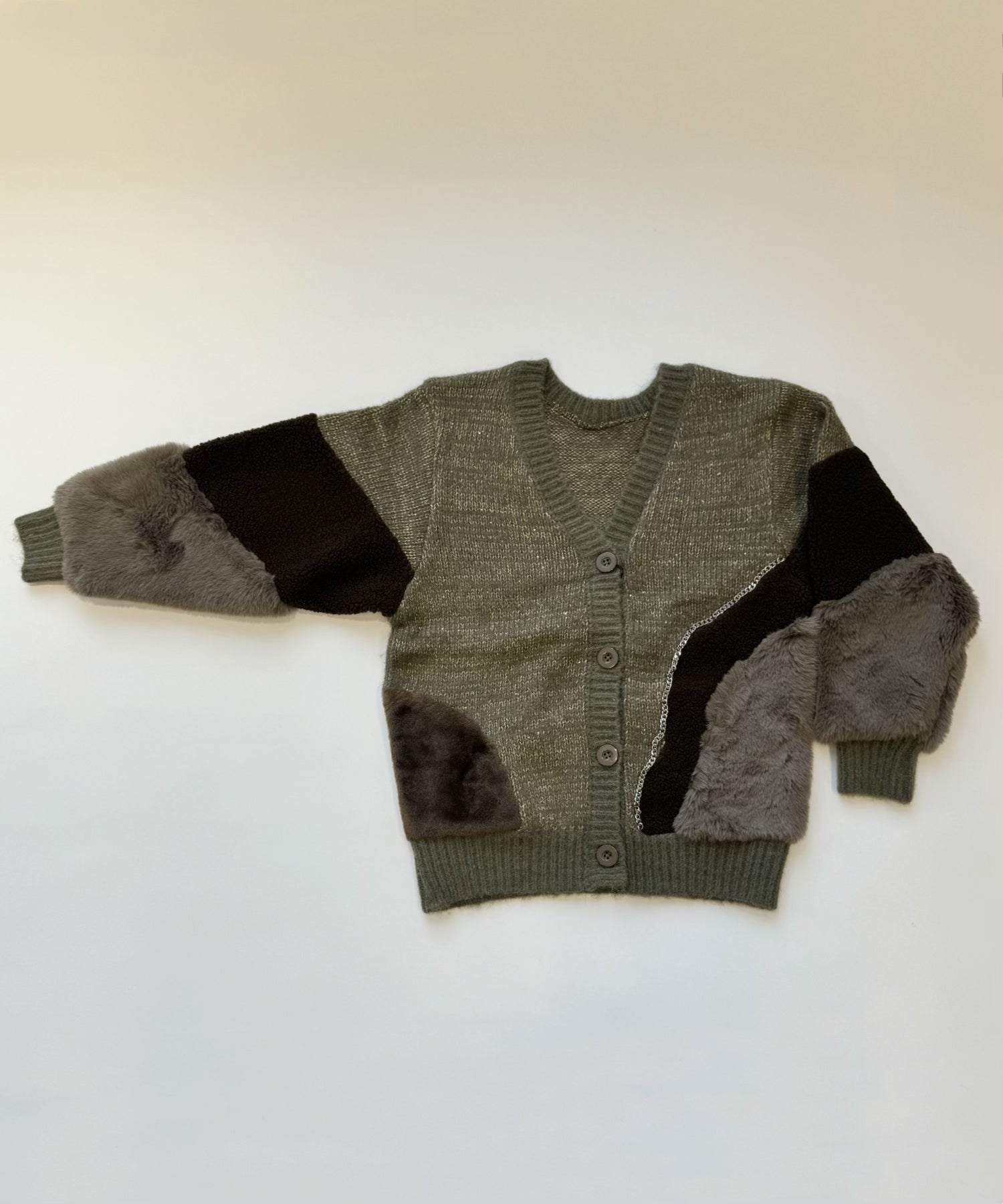 異素材切替チェーンカーディガン/ Material Switching Chain Cardigan