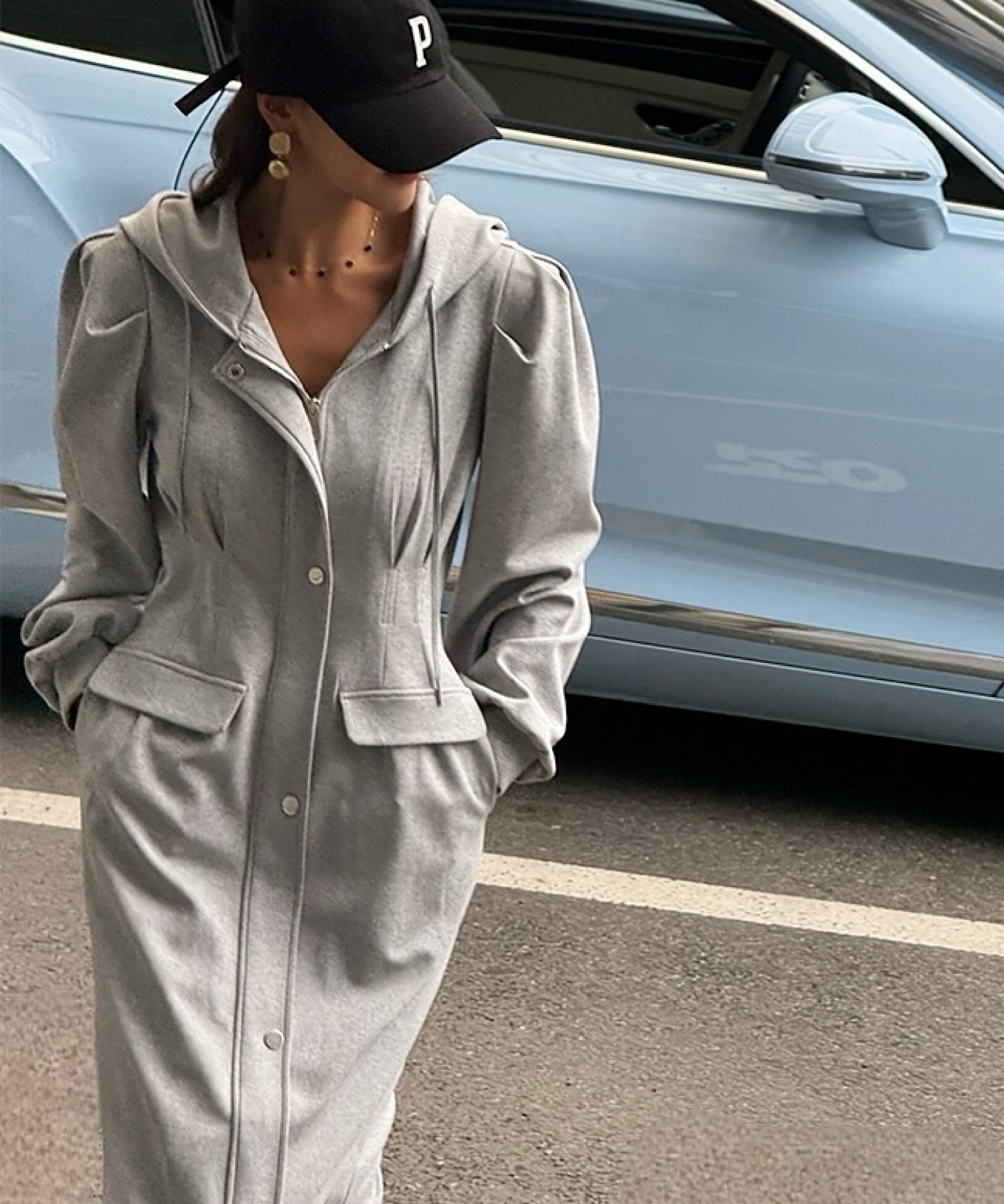 【一部ご予約商品】ピンタック・フーディワンピース