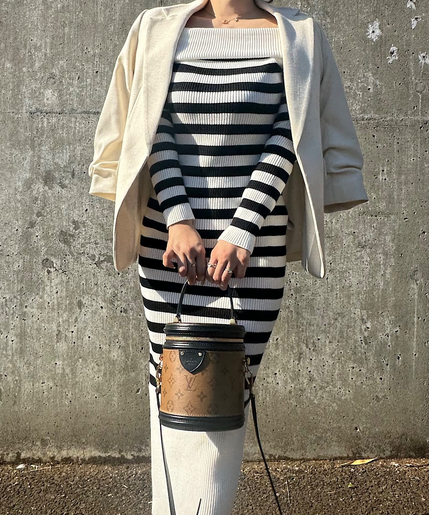 ボーダーオフショルダー ニットワンピース