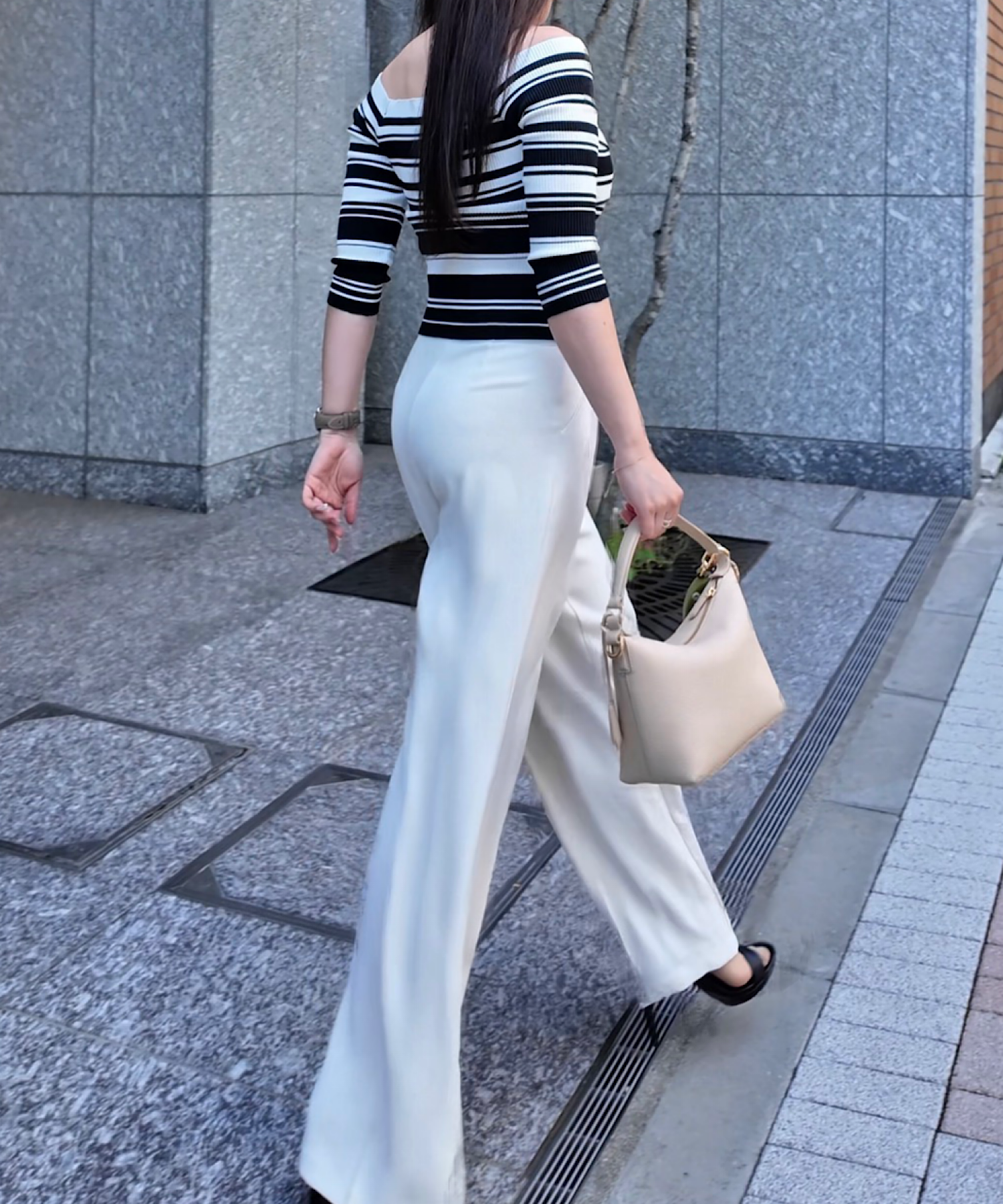 ウエストデザイン ワイドスラックス(美シルエット設計/「履くだけで、ウエスト位置が変わる)