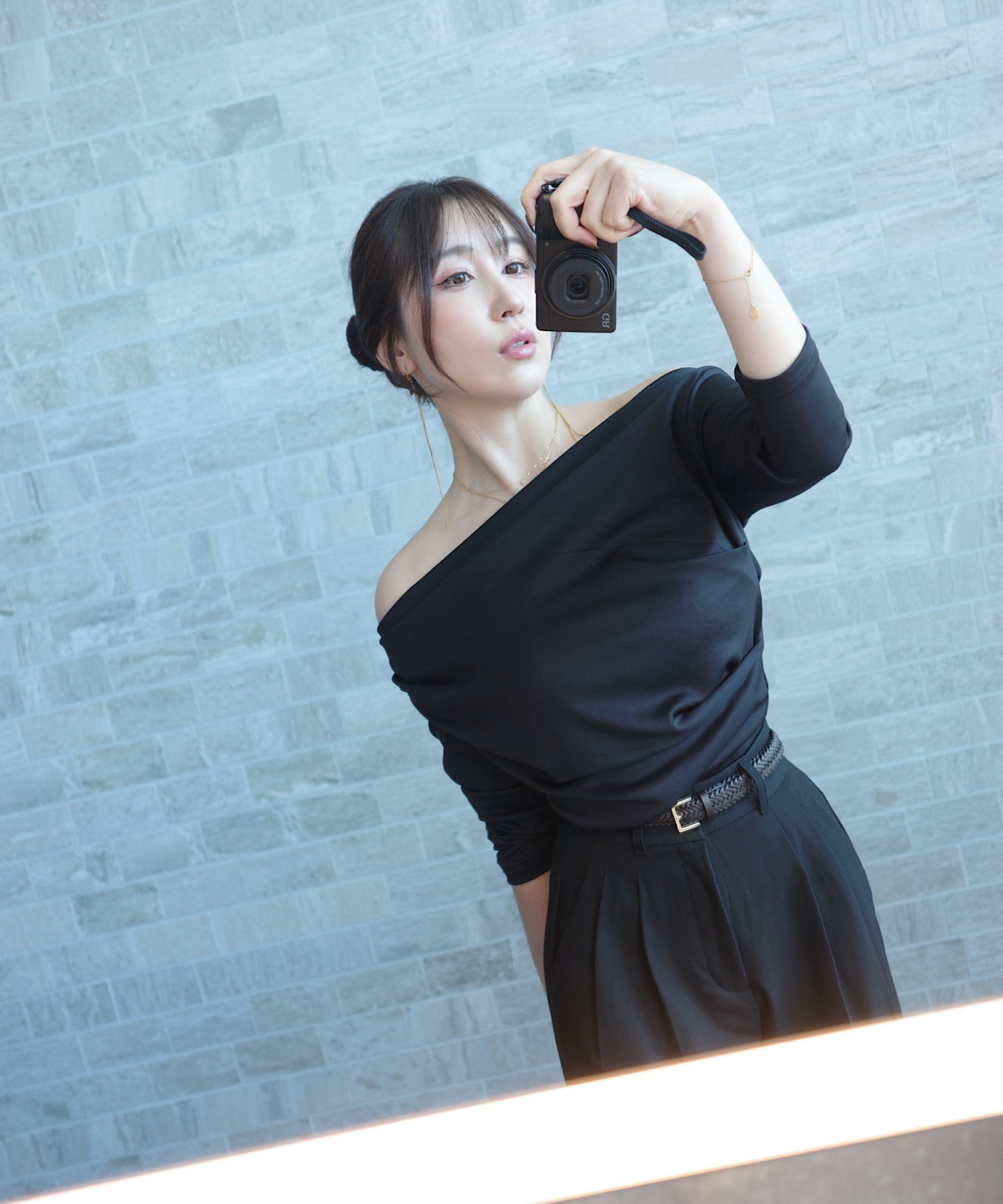 オフショルシャーリング7分袖トップス