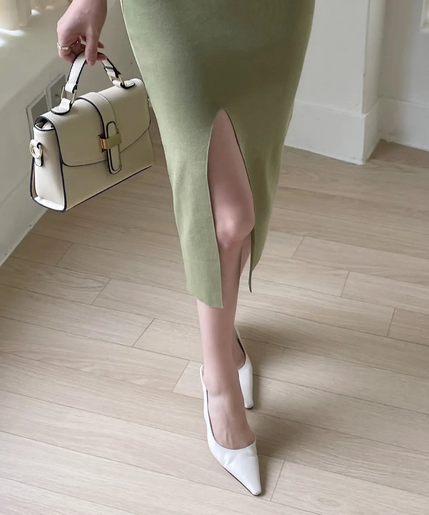 スクエアネック リブワンピース