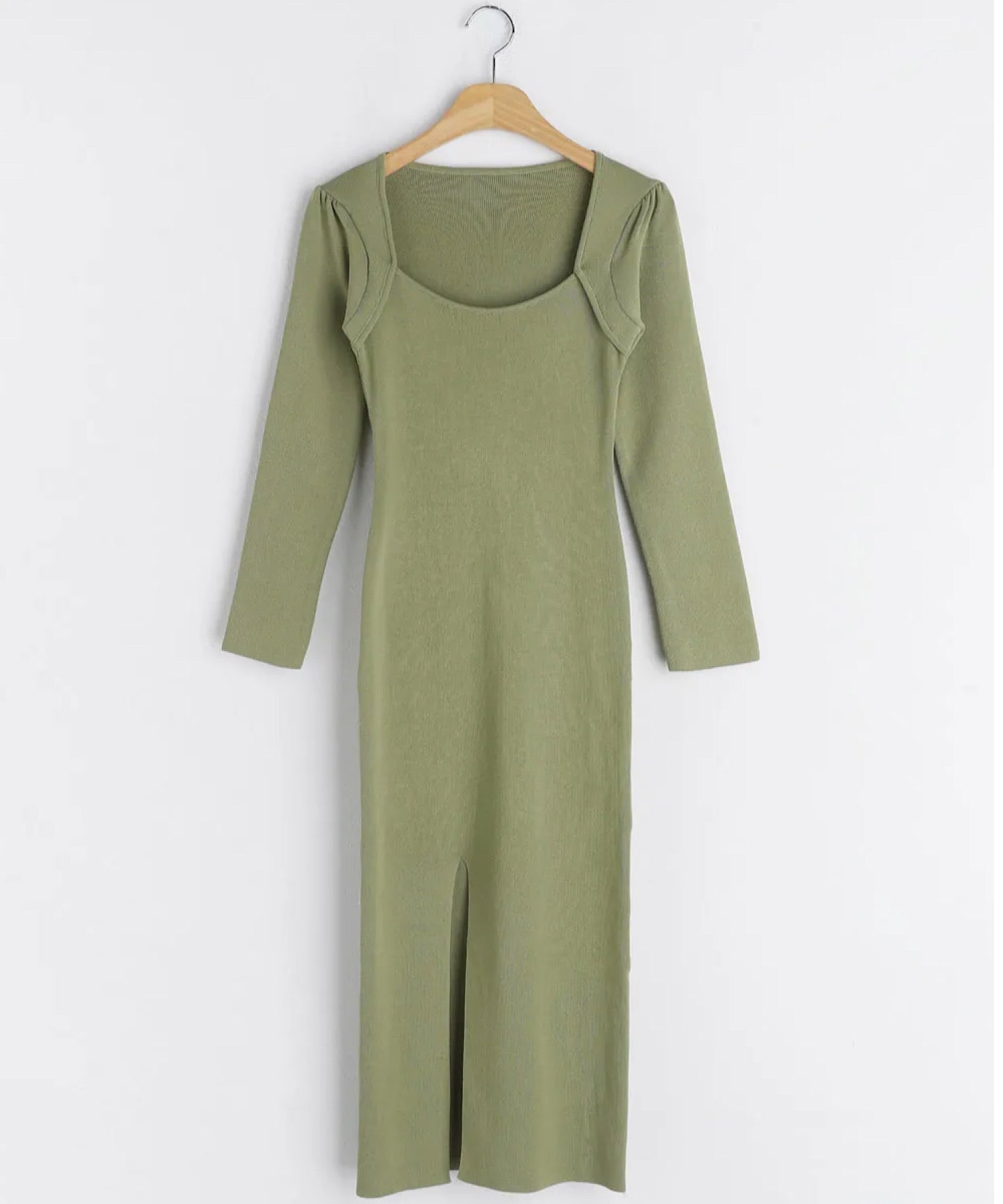 スクエアネック リブワンピース