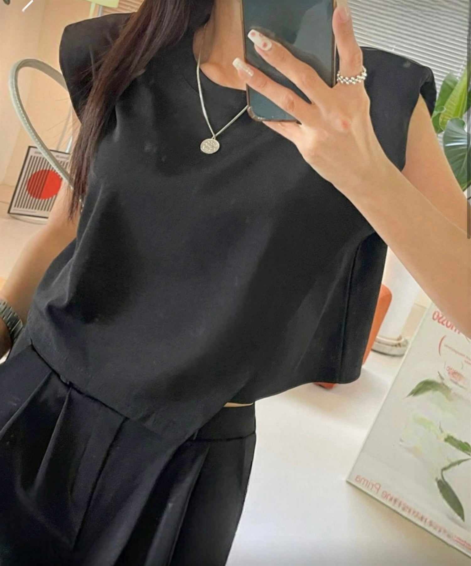 ニュアンスカットセットアップ(ノースリトップス×ワイドパンツセット)