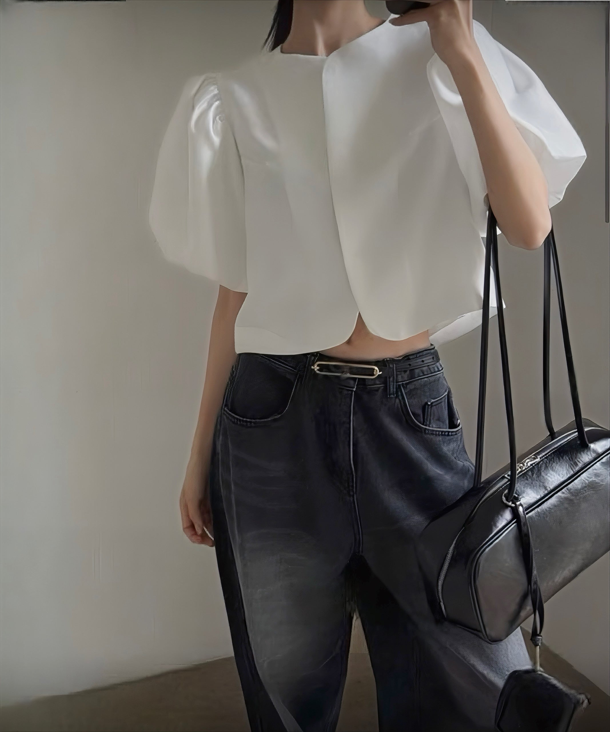 パフスリーブショートカーデ|Structured Edge Line【8月下旬お届け】