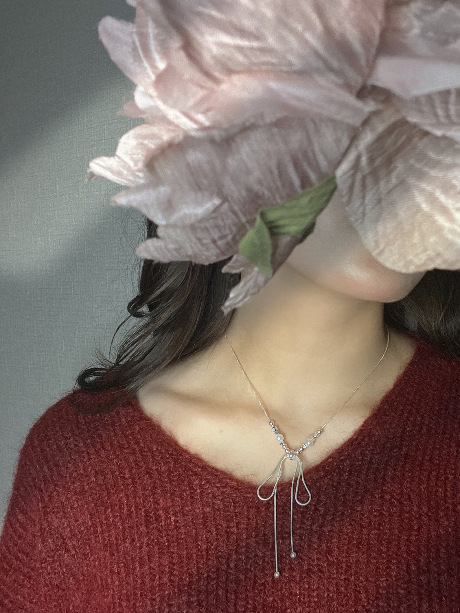 パールリボン結びチョーカー