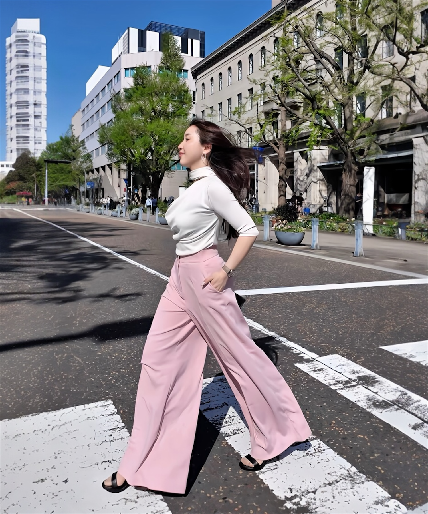 ハイウエストワイドパンツ <3サイズ展開> *美シルエット設計