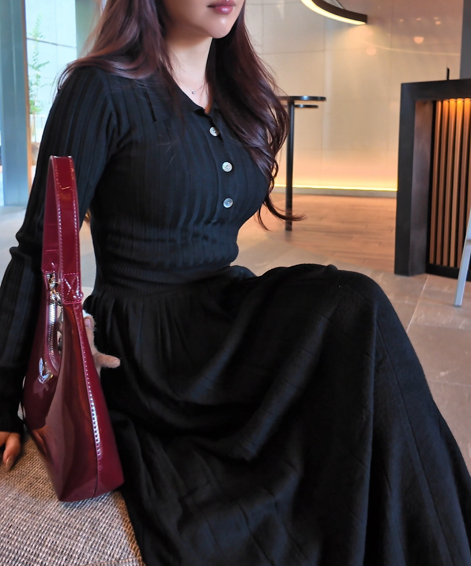 【一部ご予約商品】ウエストシェイプリブニットワンピース