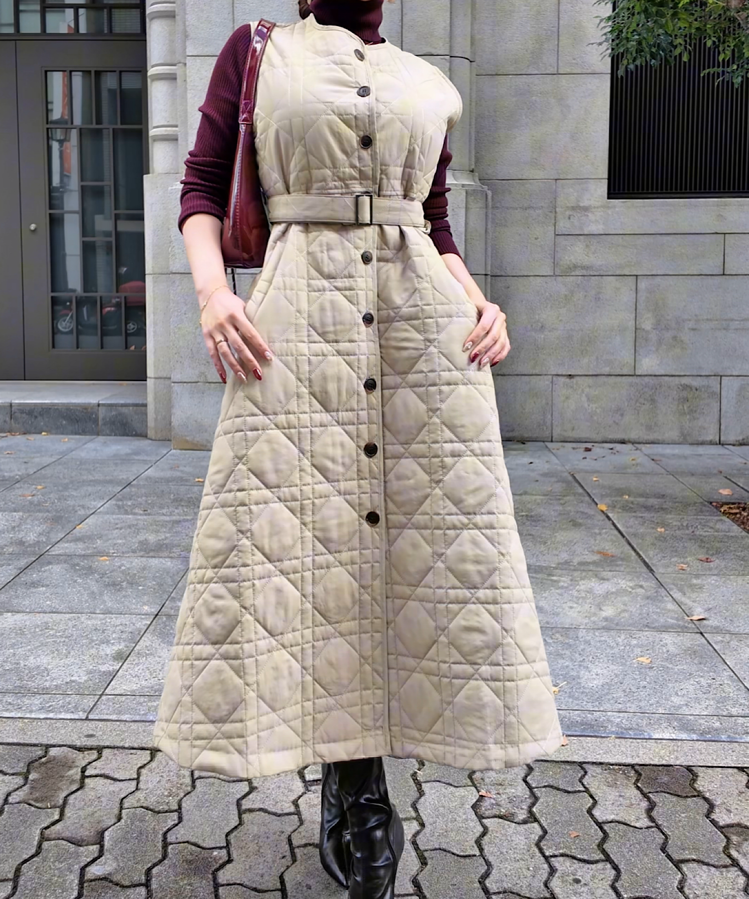 キルティングロングジレワンピース