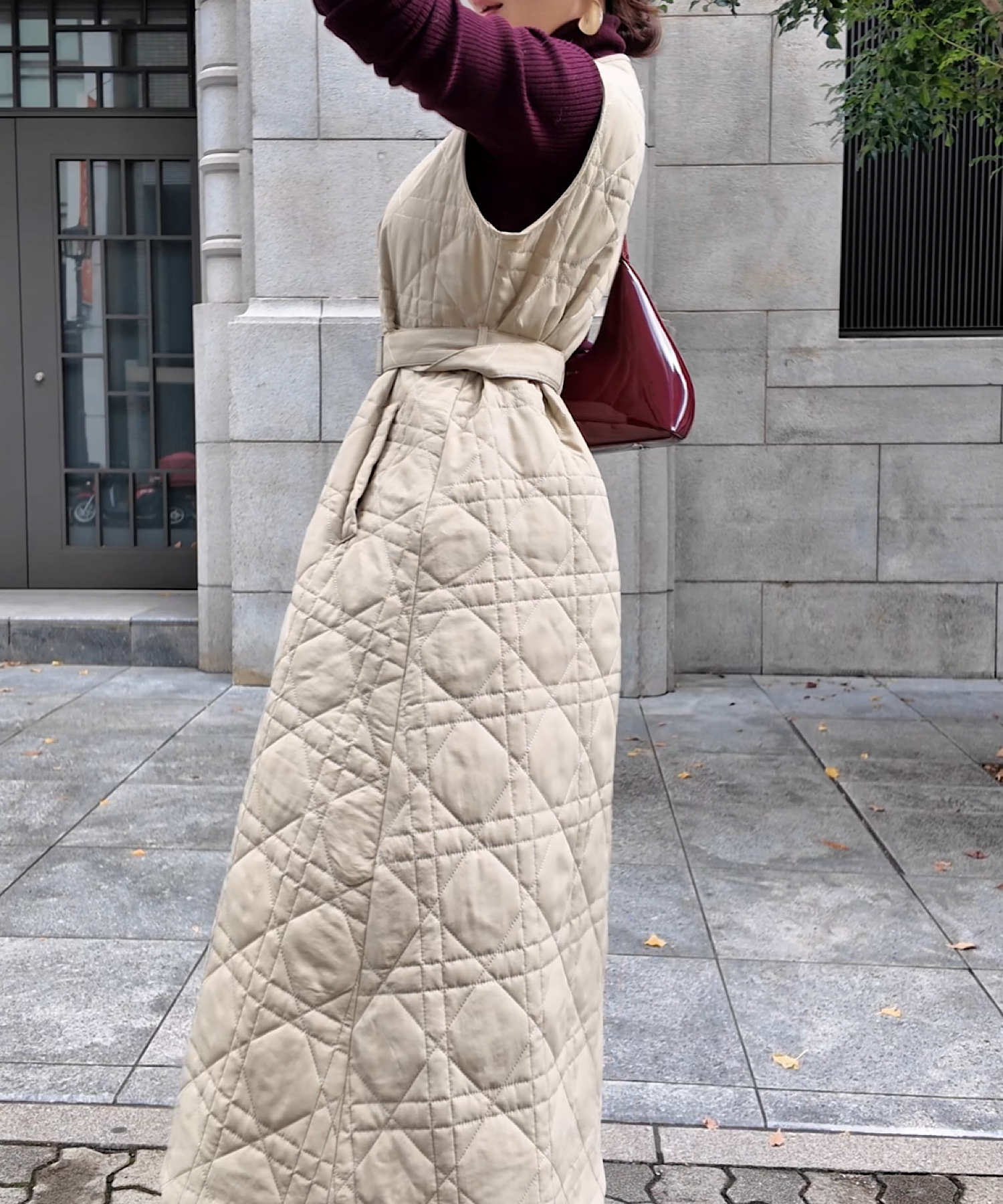 キルティングロングジレワンピース