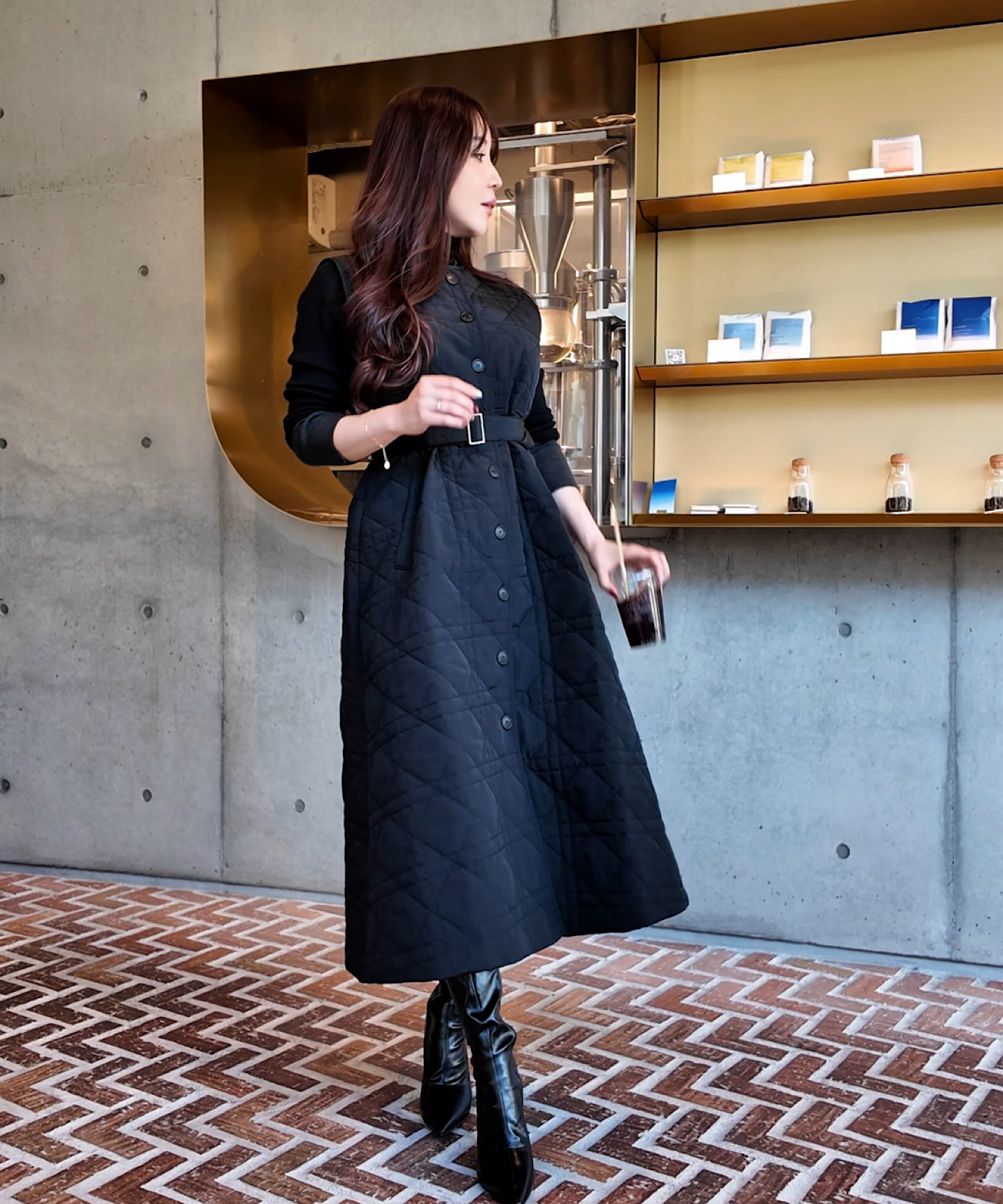 キルティングロングジレワンピース