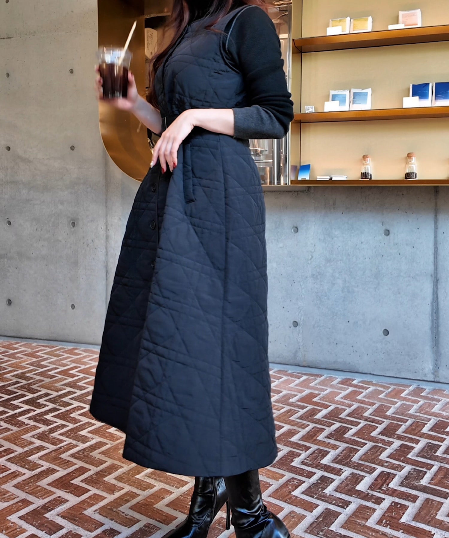 キルティングロングジレワンピース