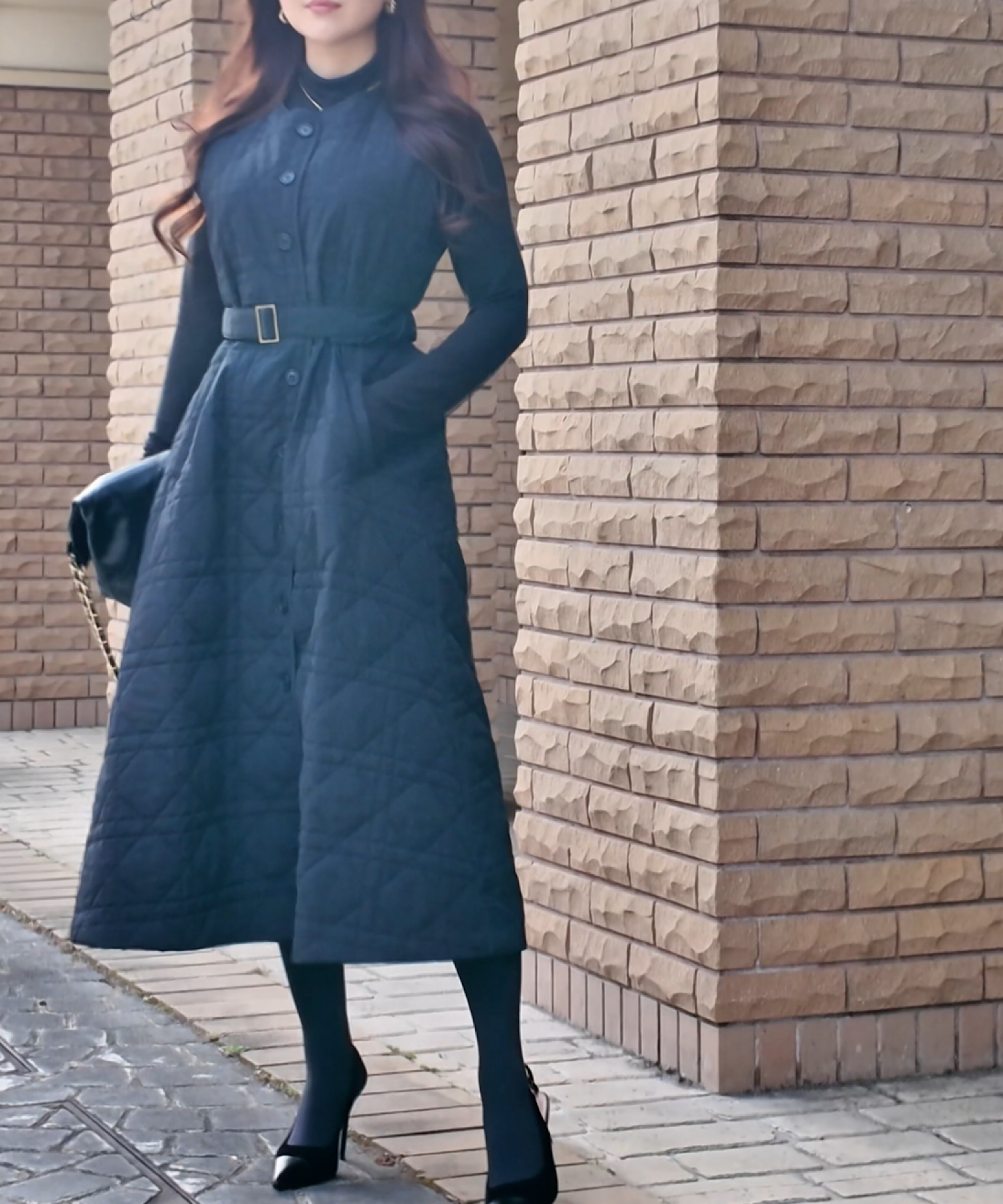 キルティングロングジレワンピース