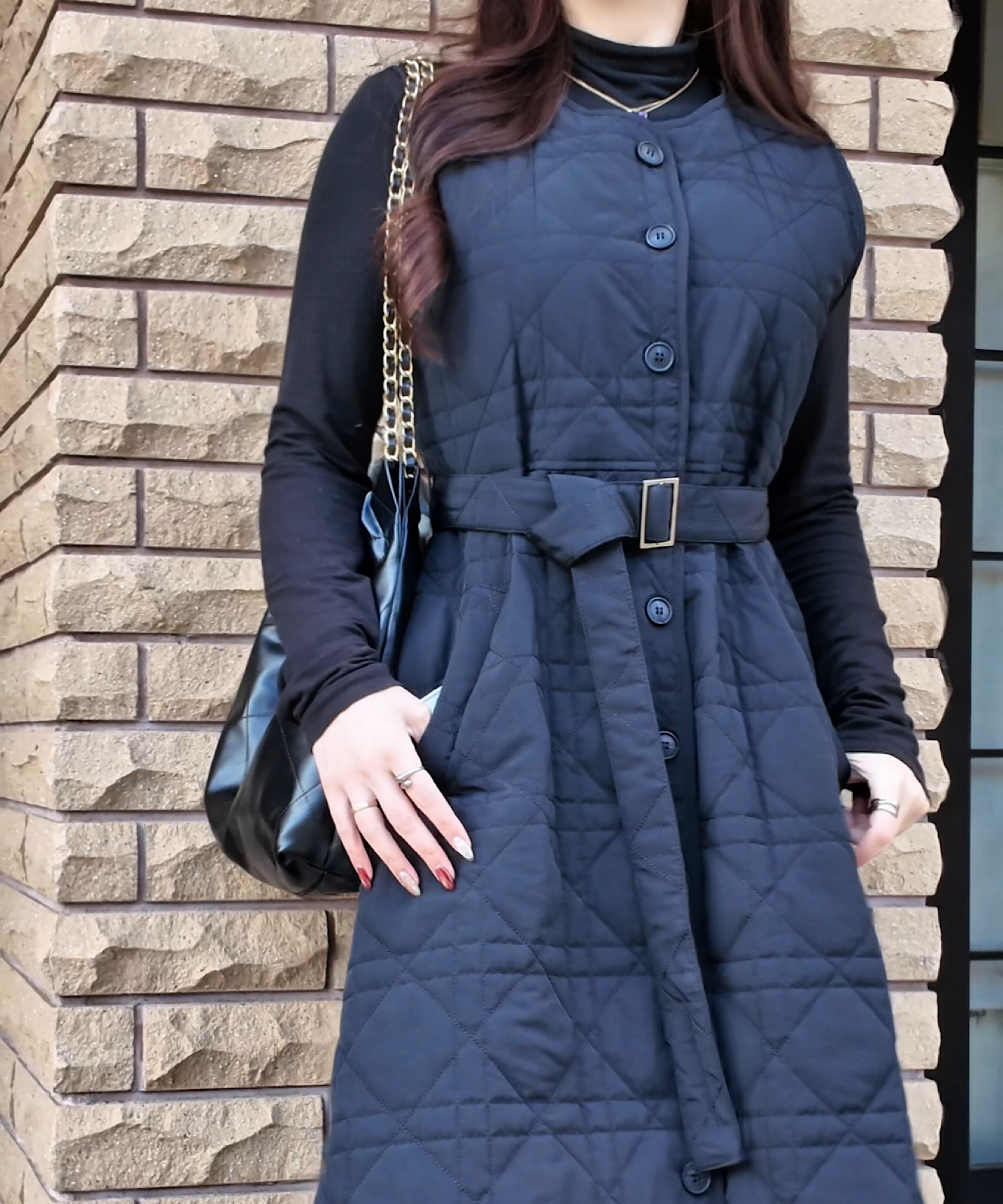 キルティングロングジレワンピース