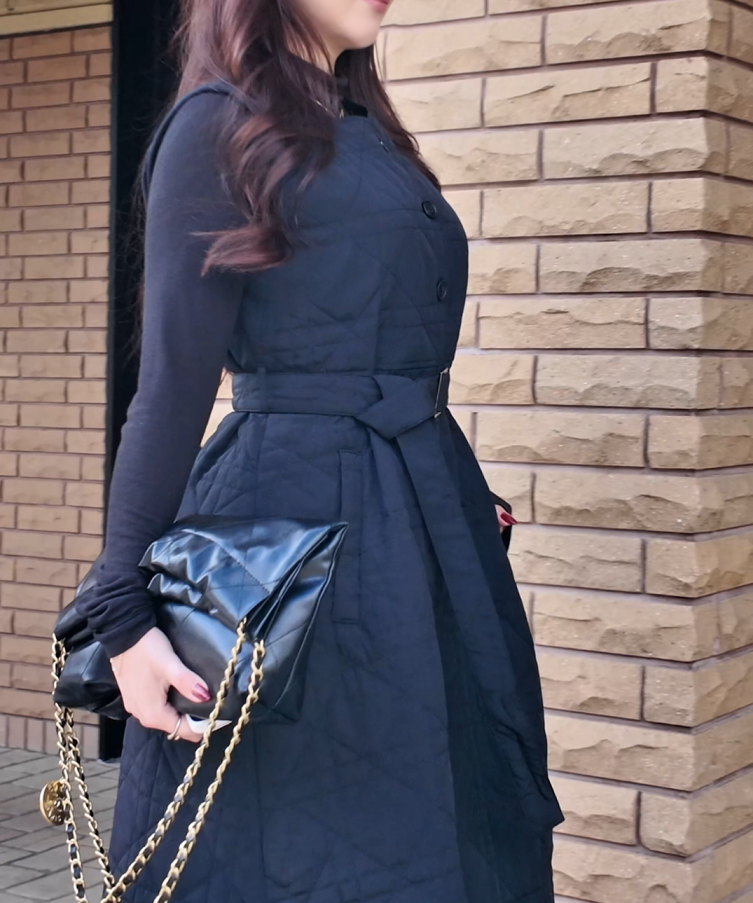 キルティングロングジレワンピース