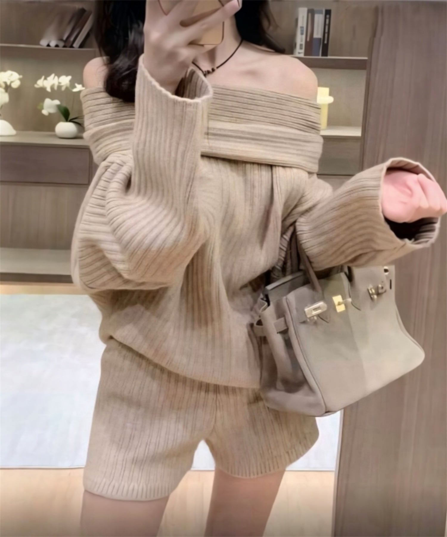 【一部予約商品】オフショルオーバートップス&パンツセット