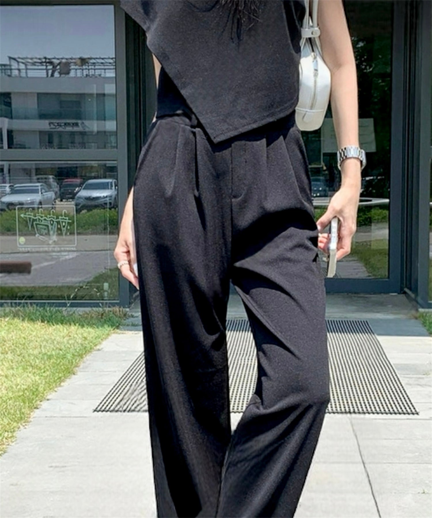 ニュアンスカットセットアップ(ノースリトップス×ワイドパンツセット)