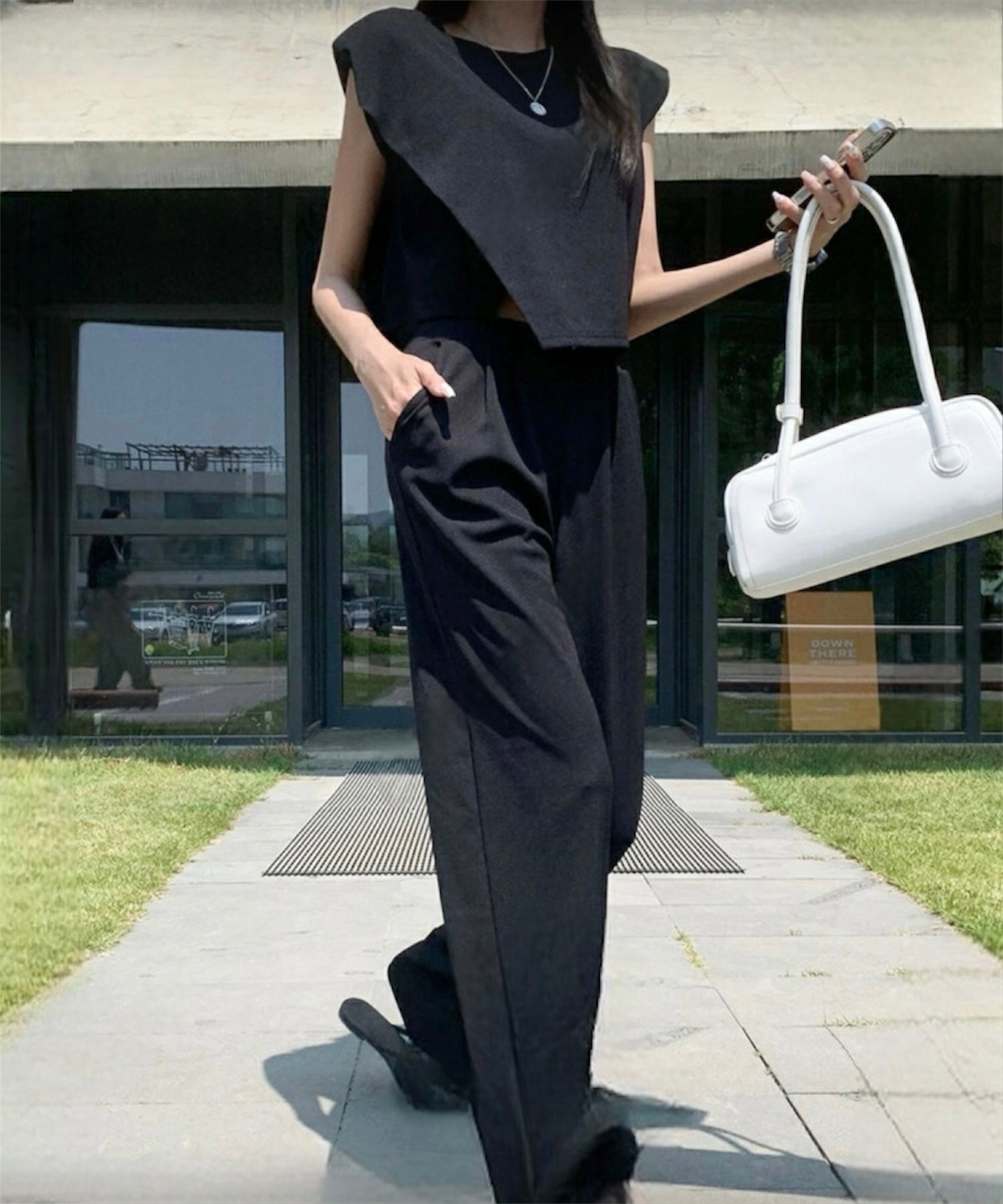 ニュアンスカットセットアップ(ノースリトップス×ワイドパンツセット)