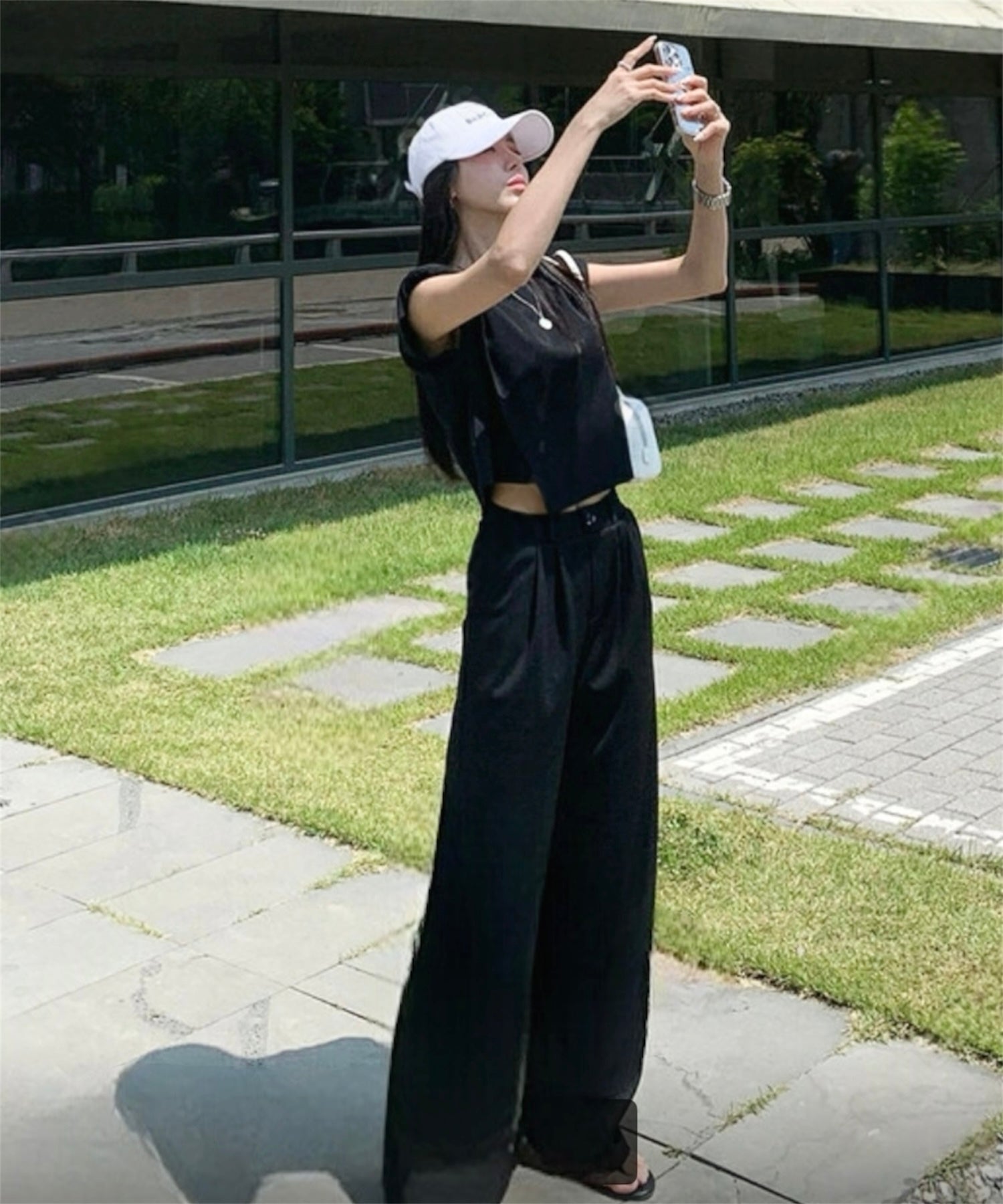 ニュアンスカットセットアップ(ノースリトップス×ワイドパンツセット)