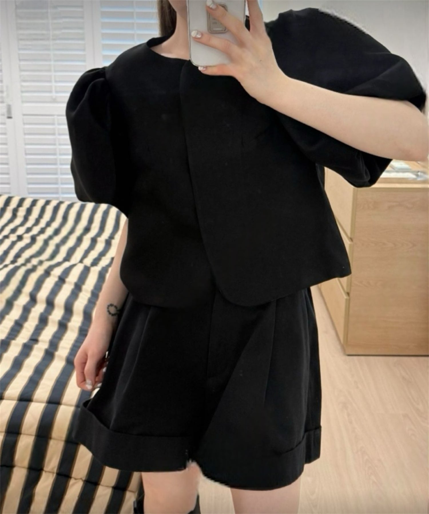 パフスリーブショートカーデ|