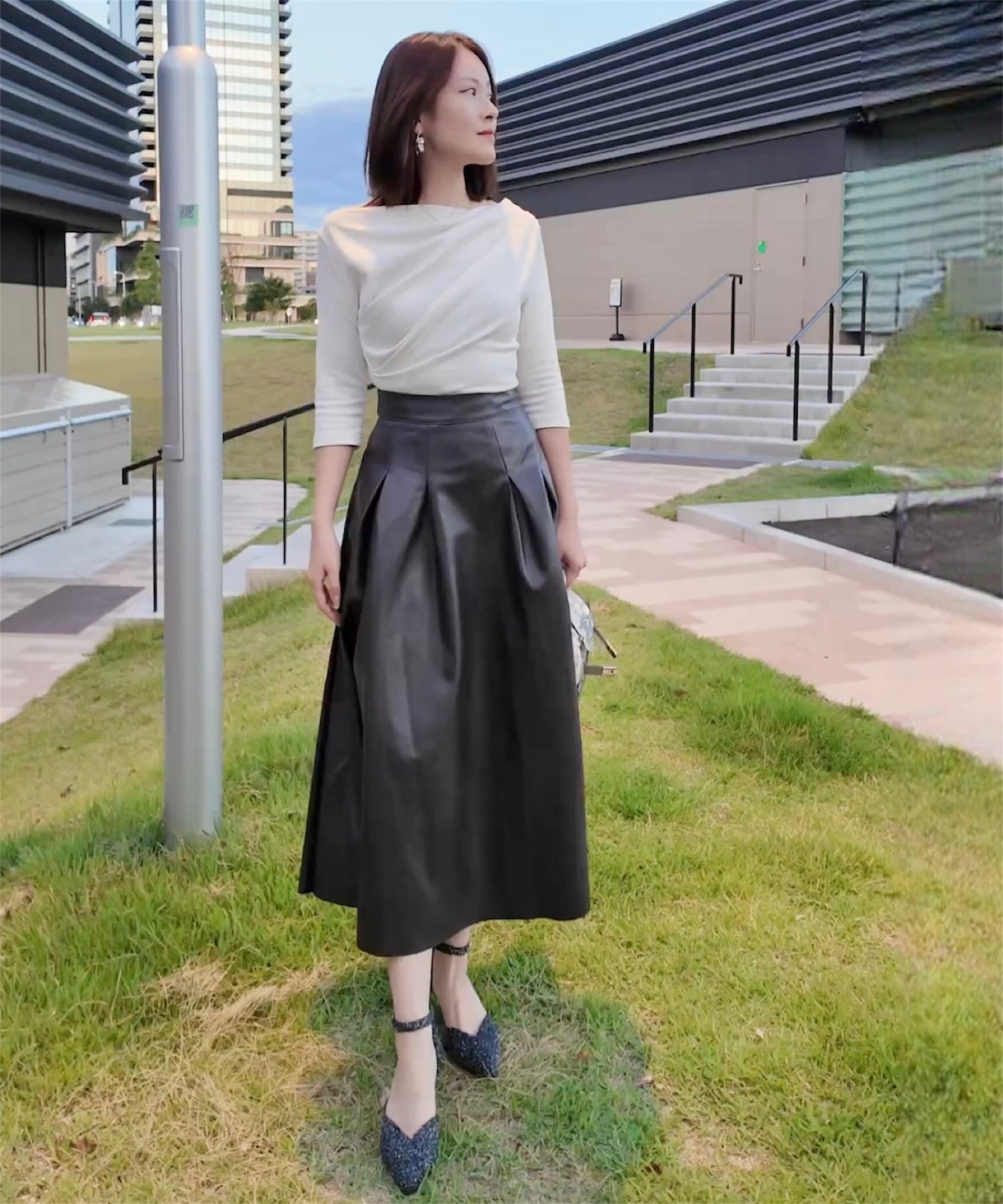 オフショルシャーリング7分袖トップス