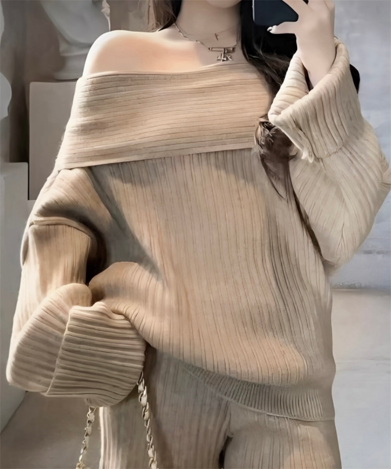 オフショルオーバートップス&パンツセット